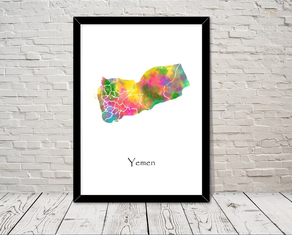 Yemen Art Watercolour illustration Map Abstract Art print Wall Art Home Decor Giclee Print Office Wall Art Living Room Art Map Decor