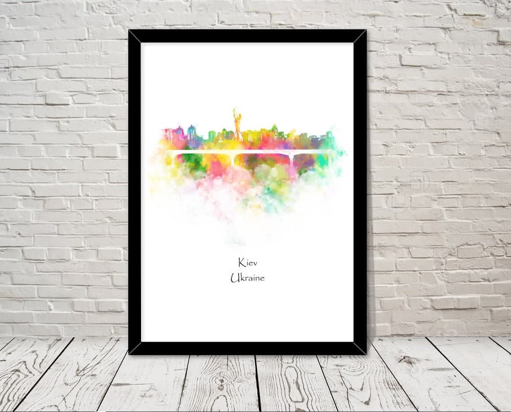 Ukraine Landmarks Kiev skyline Watercolour illustration Print World Landmarks Attractions Famous Landmark Travel Poster historical sites