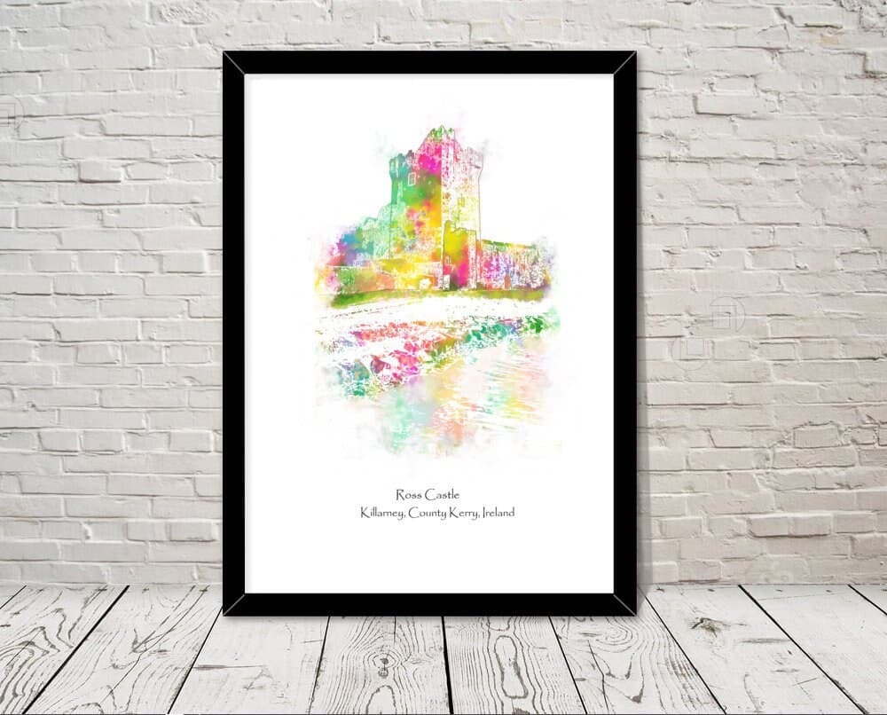 Ireland Print Ross Castle Watercolour illustration Wall Art Home Decor Travel Poster Art Minimalist Art Historical Landmarks Attractions