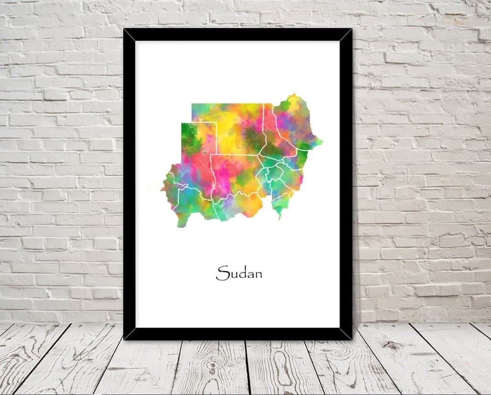 Sudan Art Watercolour illustration Map Abstract Art print Wall Art Home Decor Giclee Print Office Wall Art Living Room Art Map Decor