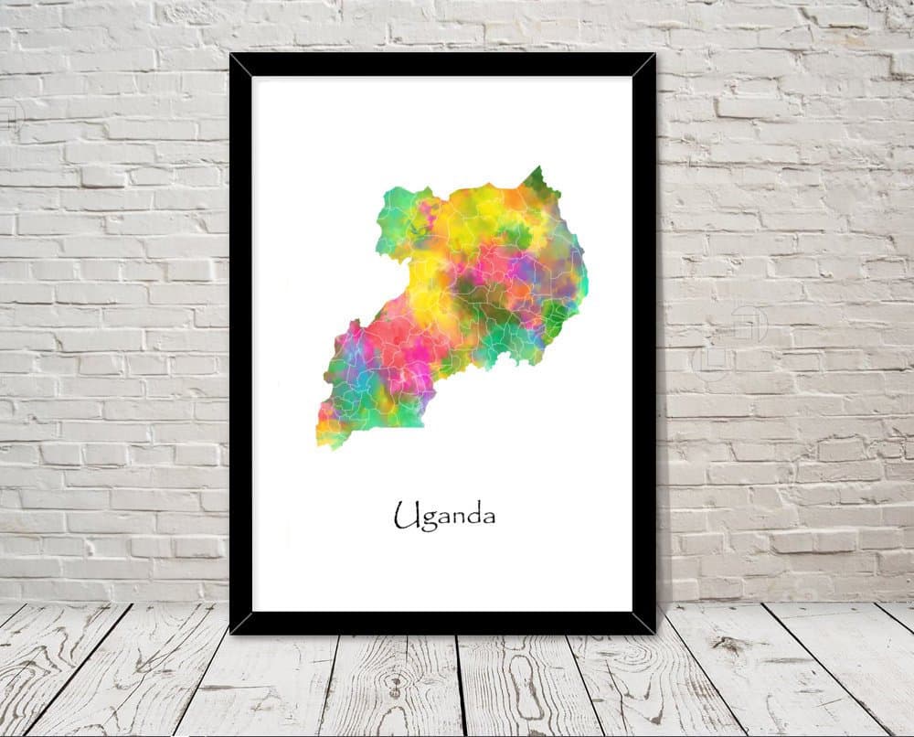 Uganda Art Watercolour illustration Map Abstract Art print Wall Art Home Decor Giclee Print Office Wall Art Living Room Art Map Decor