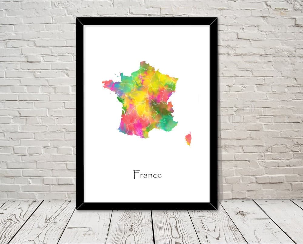 France Print Watercolour illustration Map France Map Art Map Abstract Art Home Decor Giclee Print Office Wall Art Room Art Map Decor