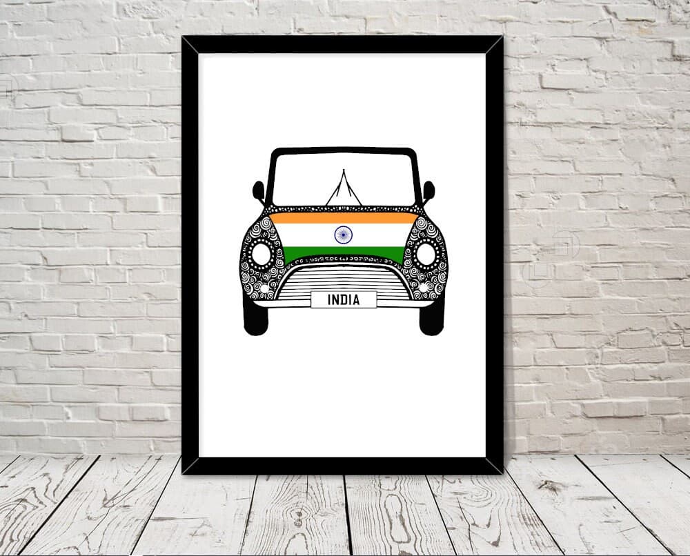 Custom Reg with INDIA Flag on Car bonet Art print Gift Wall Art Home Decor Giclee Print Office Wall Art Living Room Art Home Decor