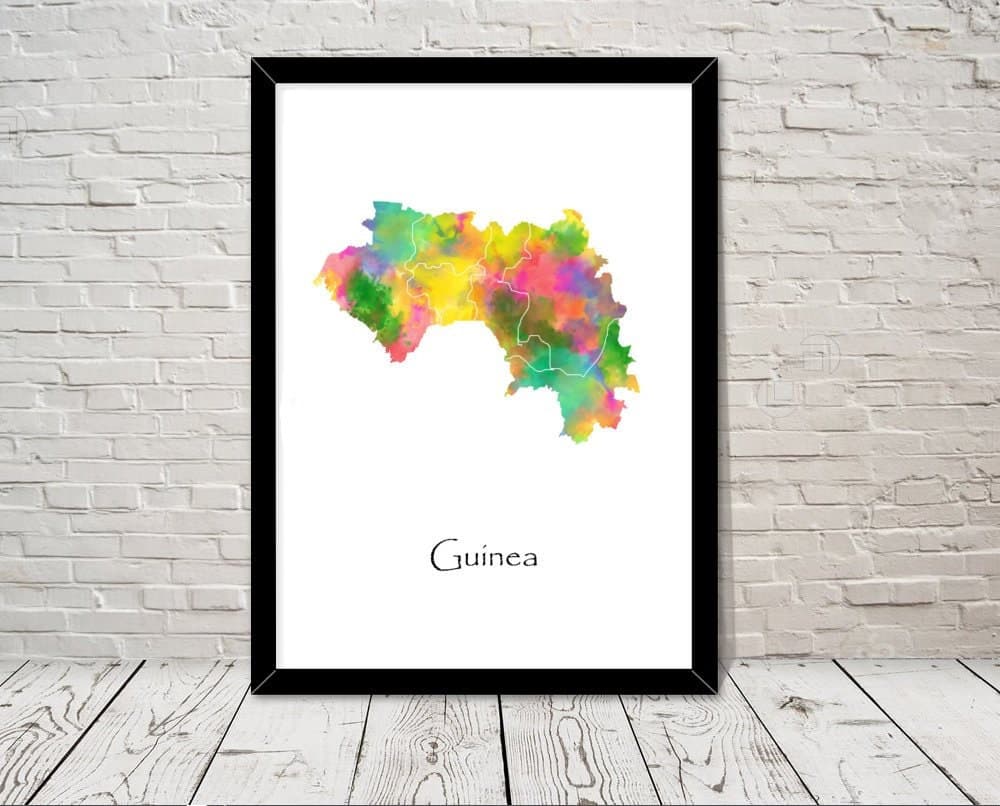Guinea Print Watercolour illustration Map Guinea Map Art Map Abstract Art Home Decor Giclee Print Office Wall Art Room Art Map Decor