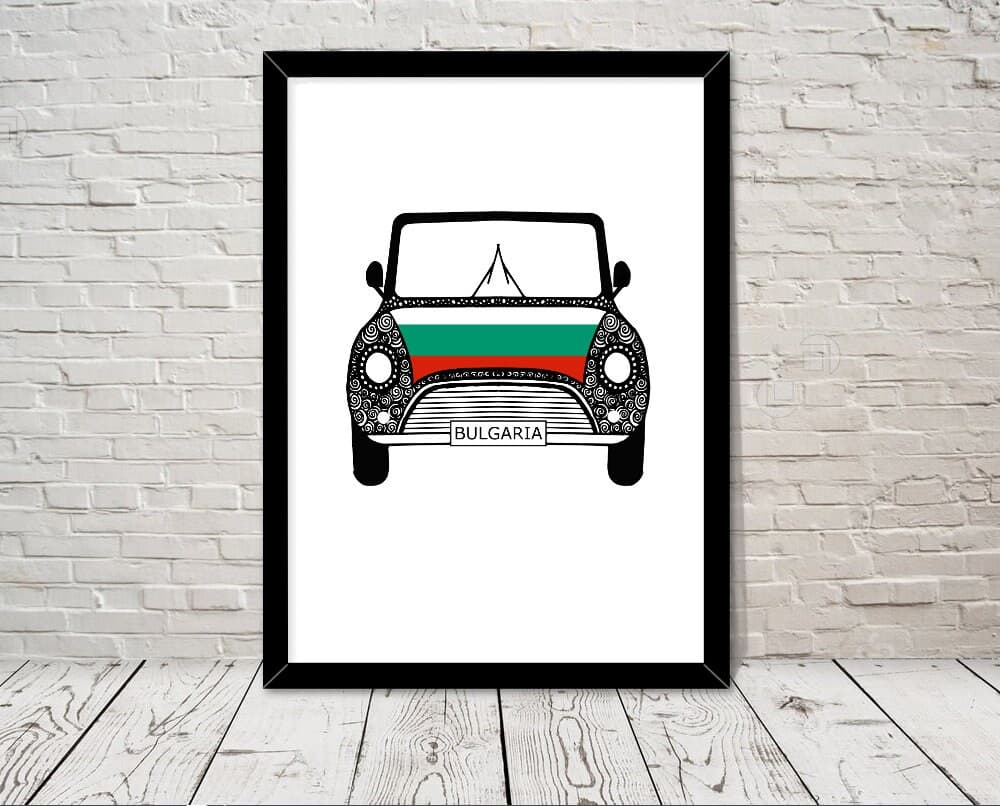 Custom Reg with BULGARIA Flag on Car bonet Art print Gift Wall Art Home Decor Giclee Print Office Wall Art Living Room Art Home Decor
