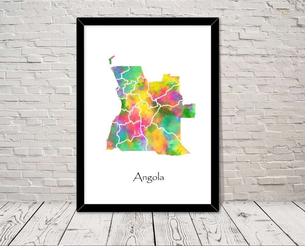 Angola Print Watercolour illustration Map Angola Map Art Map Abstract Art Home Decor Giclee Print Office Wall Art Room Art Map Decor