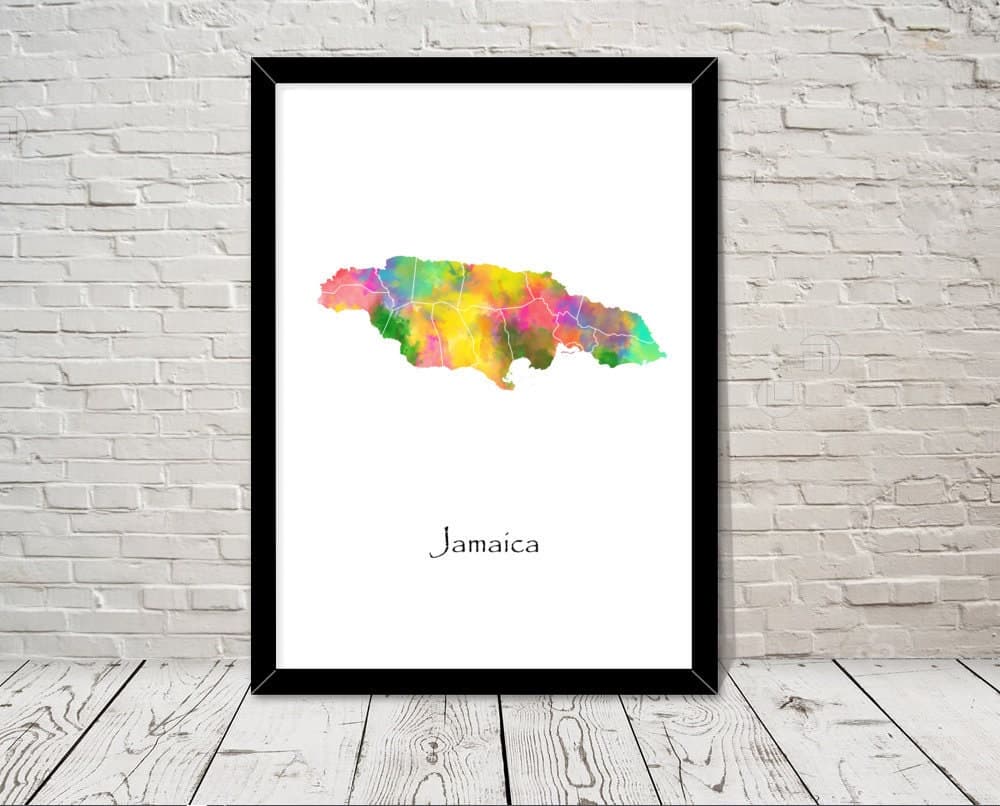 Jamaica Art Watercolour illustration Map Abstract Art print Wall Art Home Decor Giclee Print Office Wall Art Living Room Art Map Decor