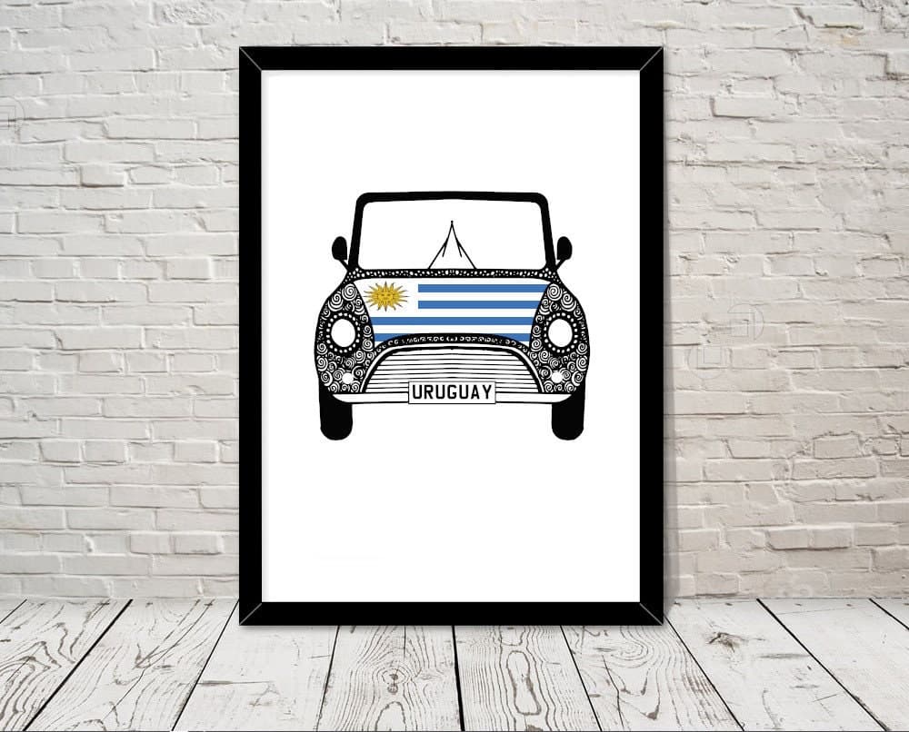 Custom Reg with URUGUAY Flag on Car bonet Art print Gift Wall Art Home Decor Giclee Print Office Wall Art Living Room Art Home Decor