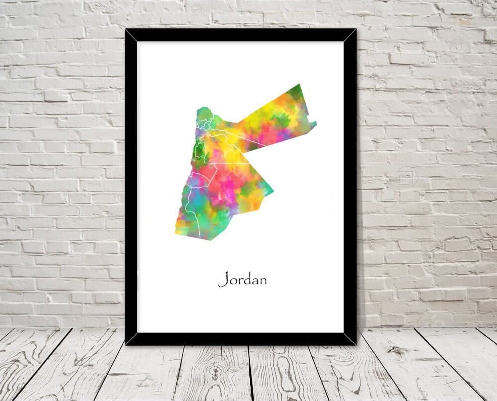 Jordan Art Watercolour illustration Map Abstract Art print Wall Art Home Decor Giclee Print Office Wall Art Living Room Art Map Decor
