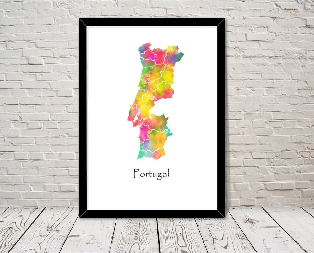 Portugal Art Watercolour illustration Map Abstract Art print Wall Art Home Decor Giclee Print Office Wall Art Living Room Art Map Decor