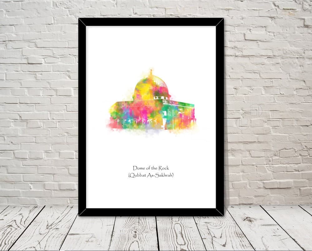 Dome of the Rock Islamic art Watercolour illustration Islamic prints islamic wall art islamic gifts Muslim art Deco muslim gifts islam art