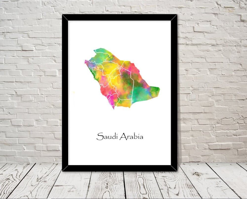 Saudi Arabia Art Watercolour illustration Map Abstract Art print Wall Art Home Decor Giclee Print Office Wall Art Living Room Art Map Decor