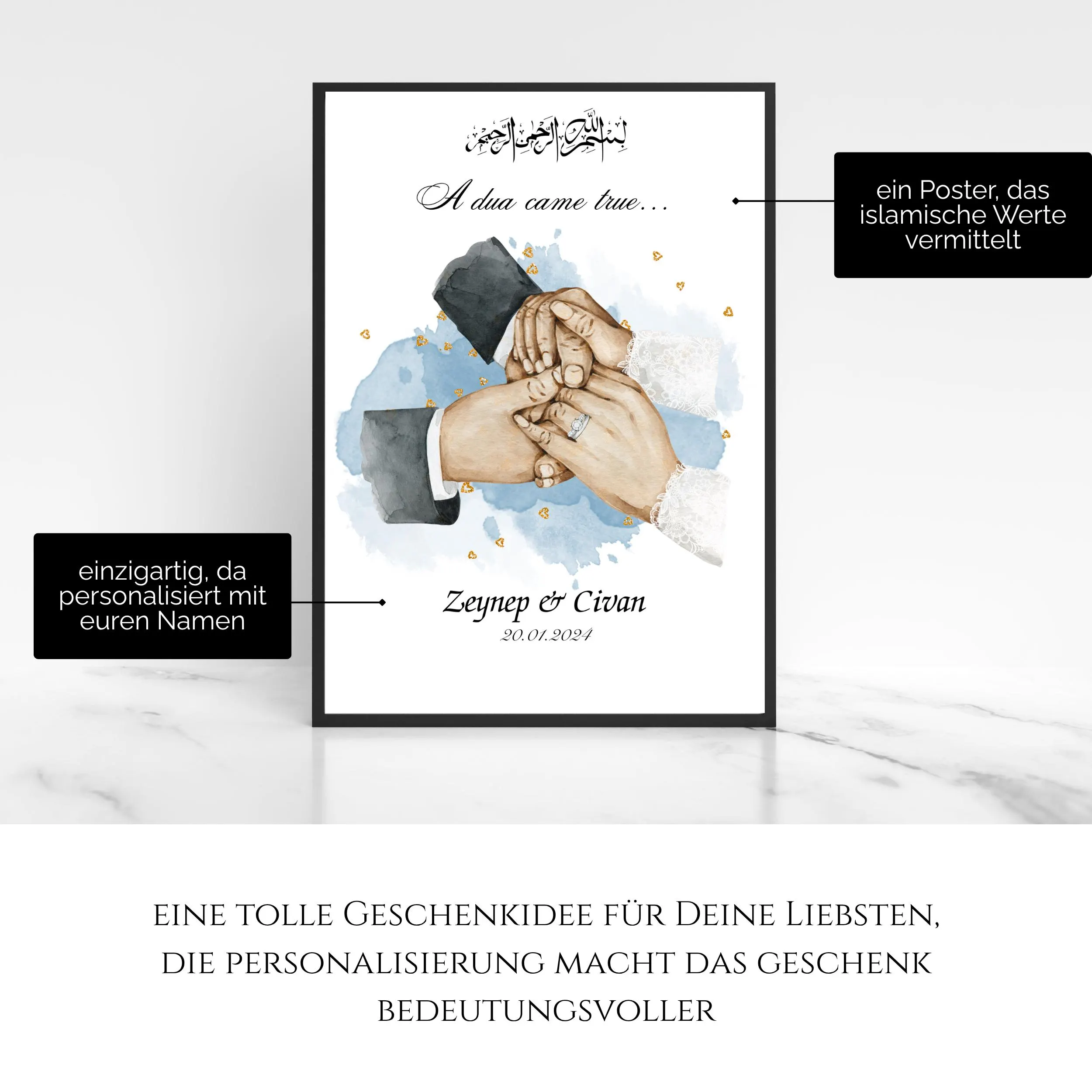 Islamisches Wandbild für Paare, Personalisiertes Hochzeitsgeschenk für muslimisches Paar, Personalisiertes Poster Paare, Geschenk für Frau - image 4