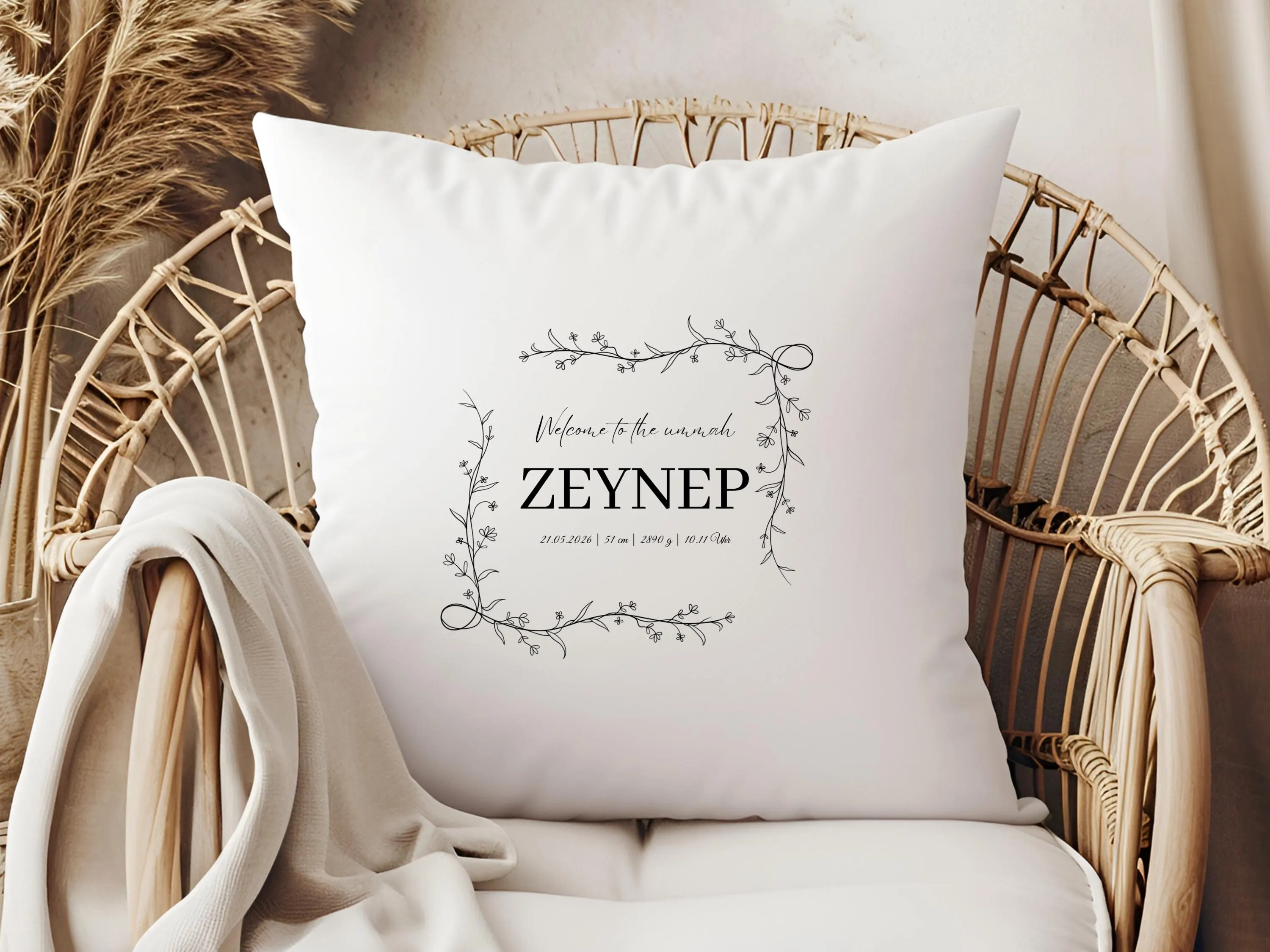 Personalisiertes Kissen zur Geburt, Islamisches Geschenk für Junge, Geschenk für muslimisches Kind, Geburtsgeschenk Muslim, Islamische Deko