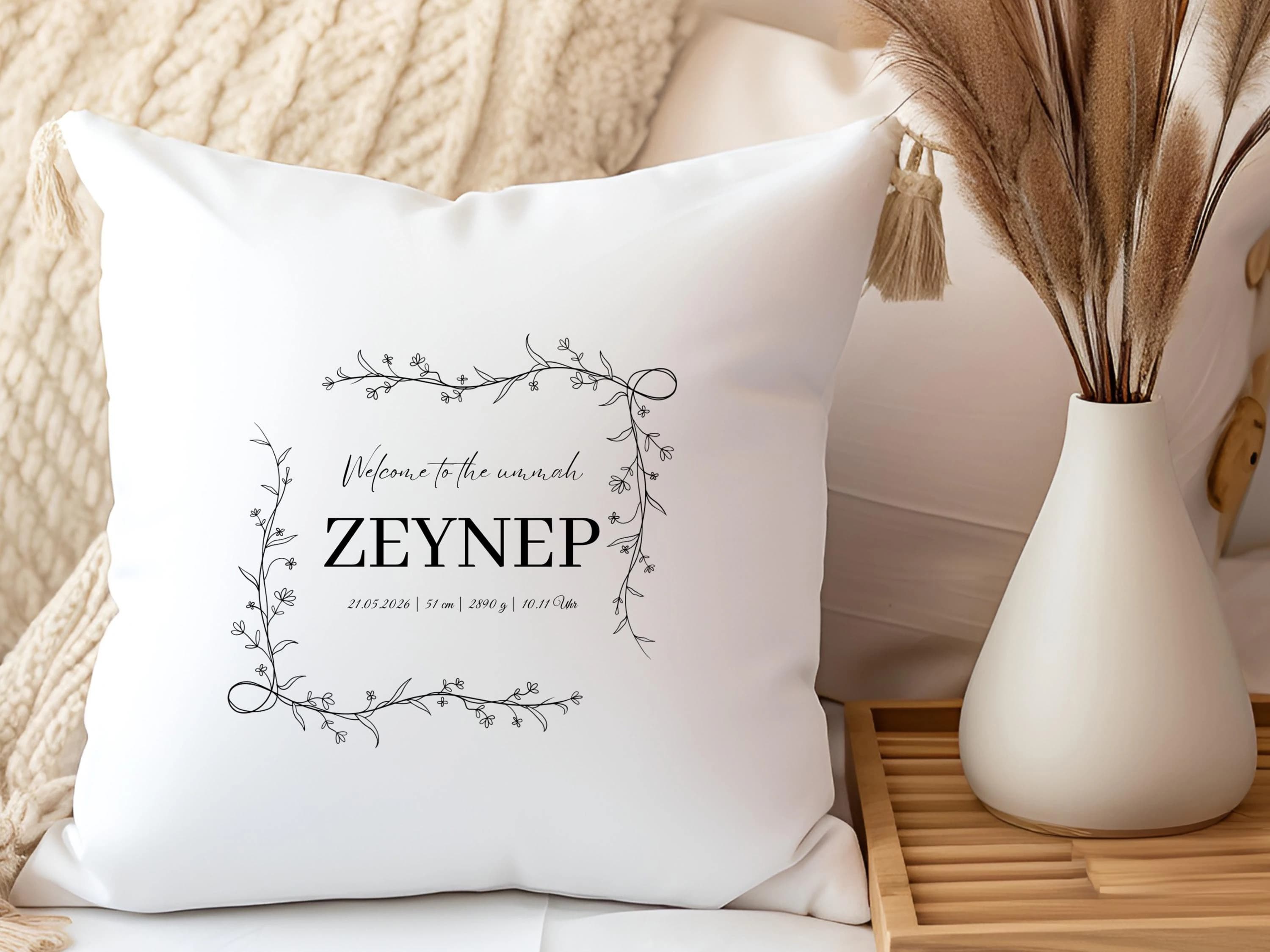 Personalisiertes Kissen zur Geburt, Islamisches Geschenk für Junge, Geschenk für muslimisches Kind, Geburtsgeschenk Muslim, Islamische Deko - image 2