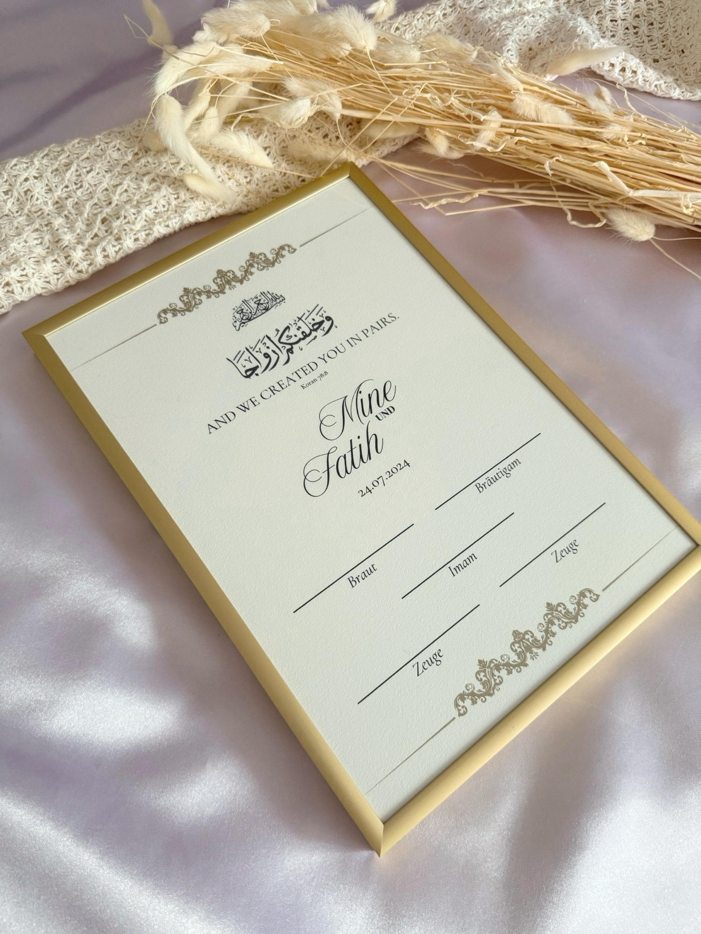 Nikah Zertifikat deutsch, islamische Eheurkunde mit Rahmen, dini nikah belgesi, islamisches Geschenk personalisiert, Eheurkunde für Muslim