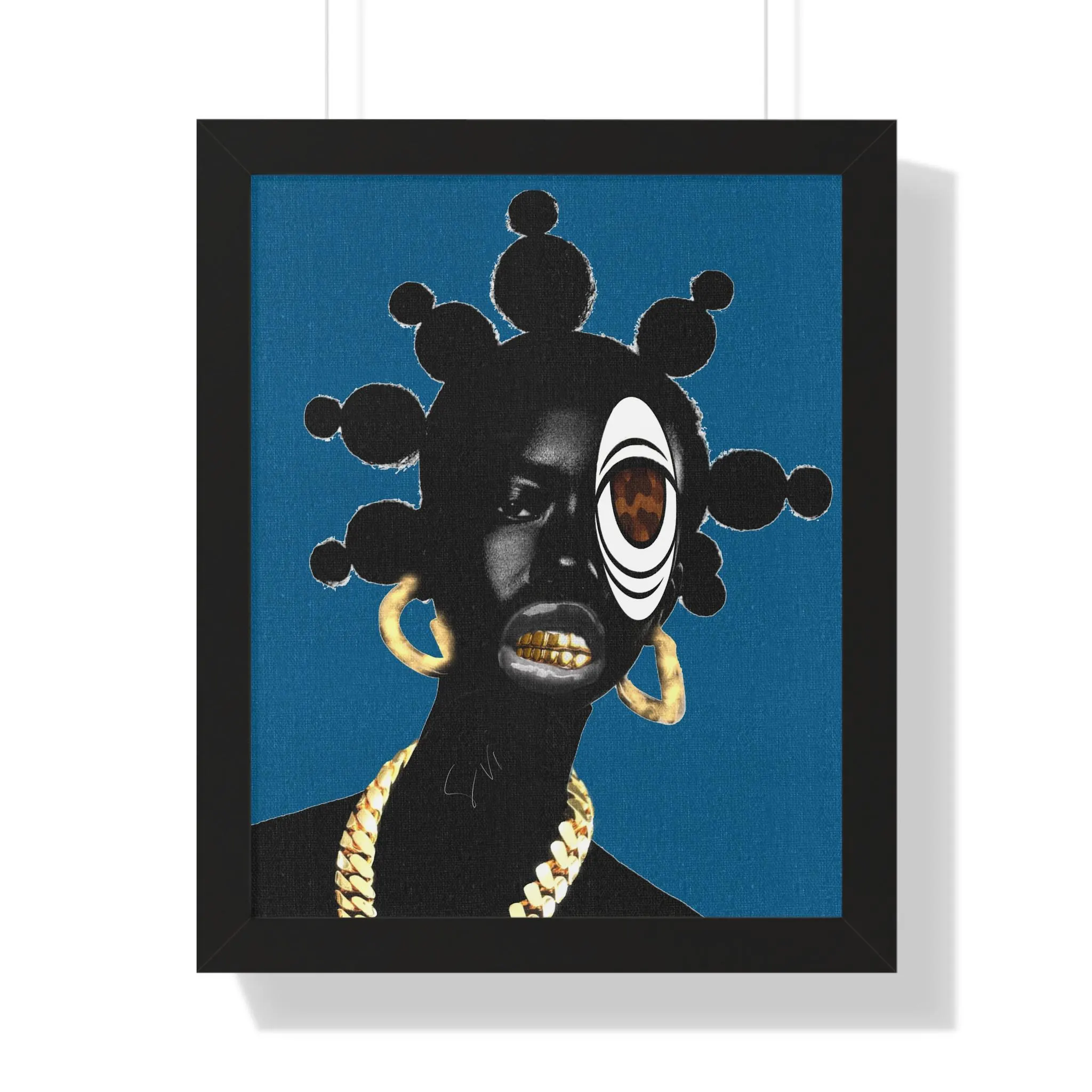 Afrofuturist Portrait Framed Poster | Bold Afro Hair, Gold Jewelry - image 4