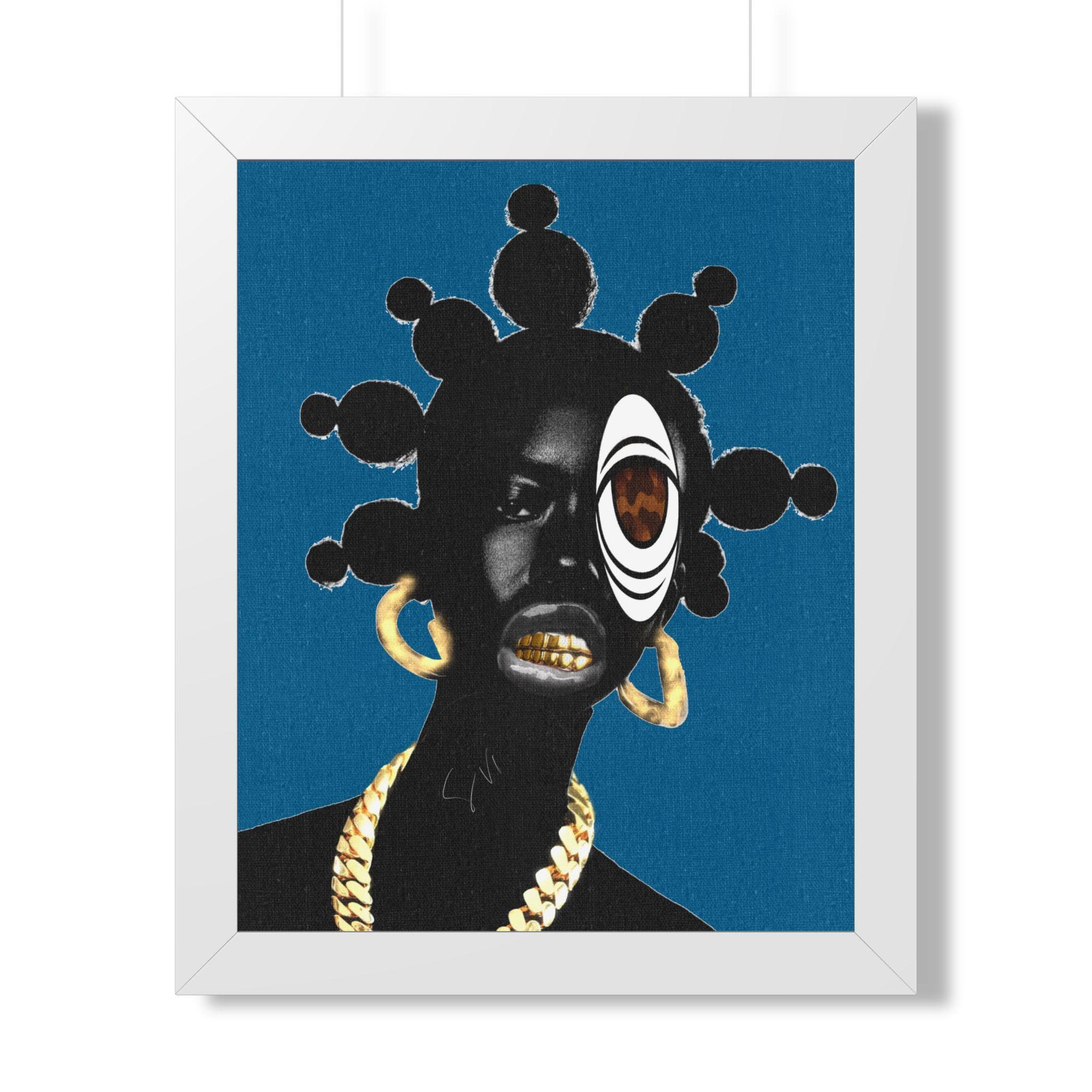 Afrofuturist Portrait Framed Poster | Bold Afro Hair, Gold Jewelry - image 2