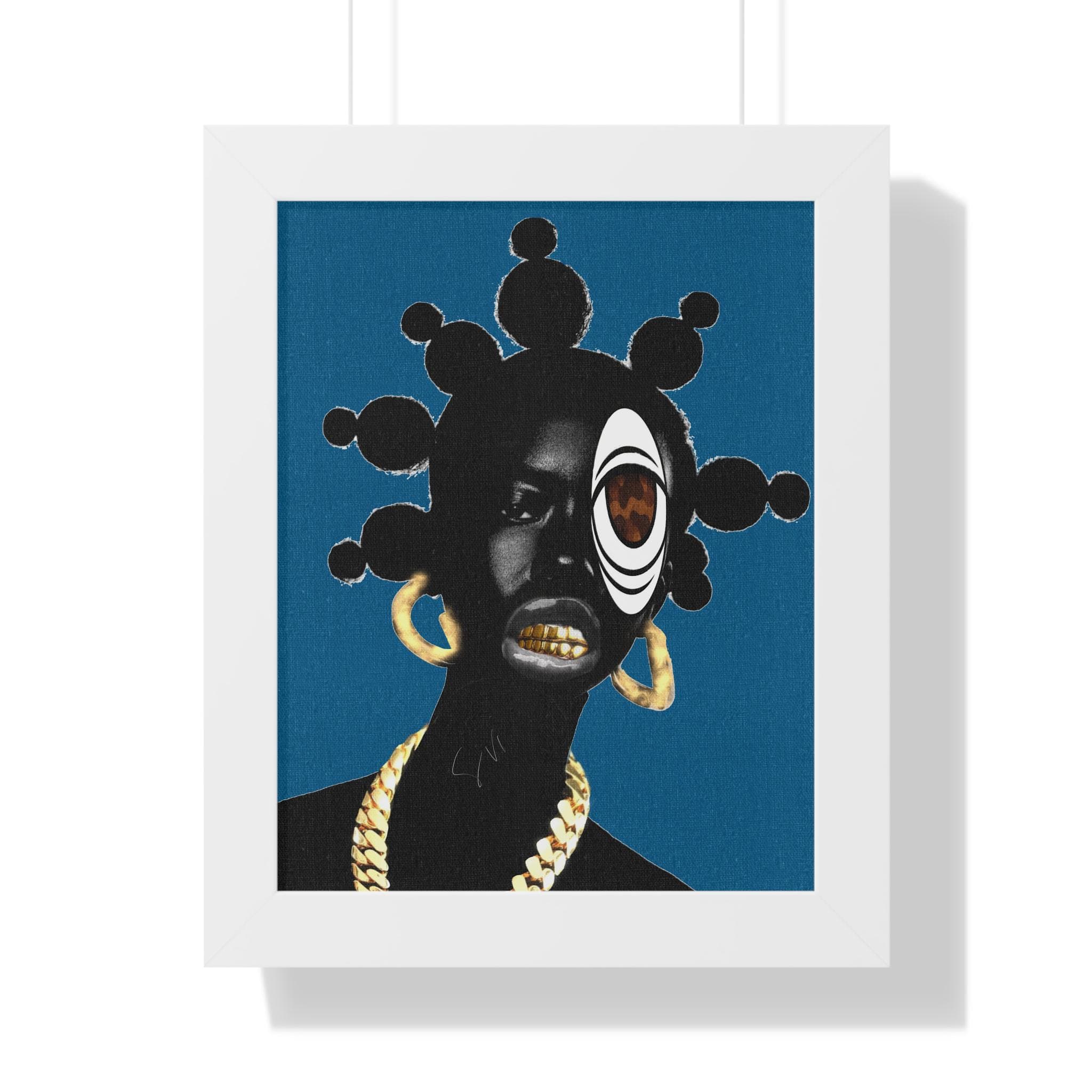 Afrofuturist Portrait Framed Poster | Bold Afro Hair, Gold Jewelry - image 5