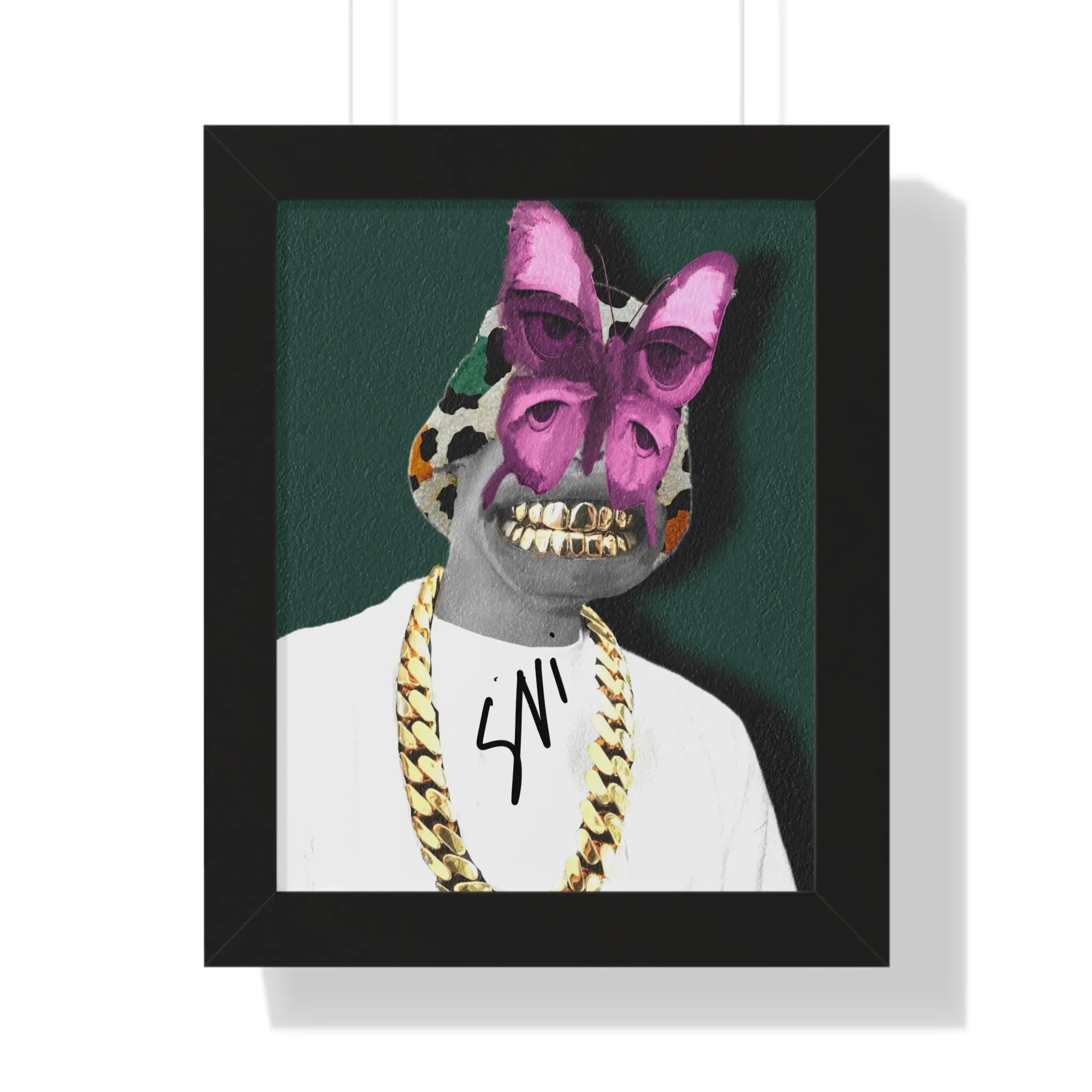 Butter & fly | Butterfly Mask Portrait Framed Vertical Poster | Pop Surreal Collage Art