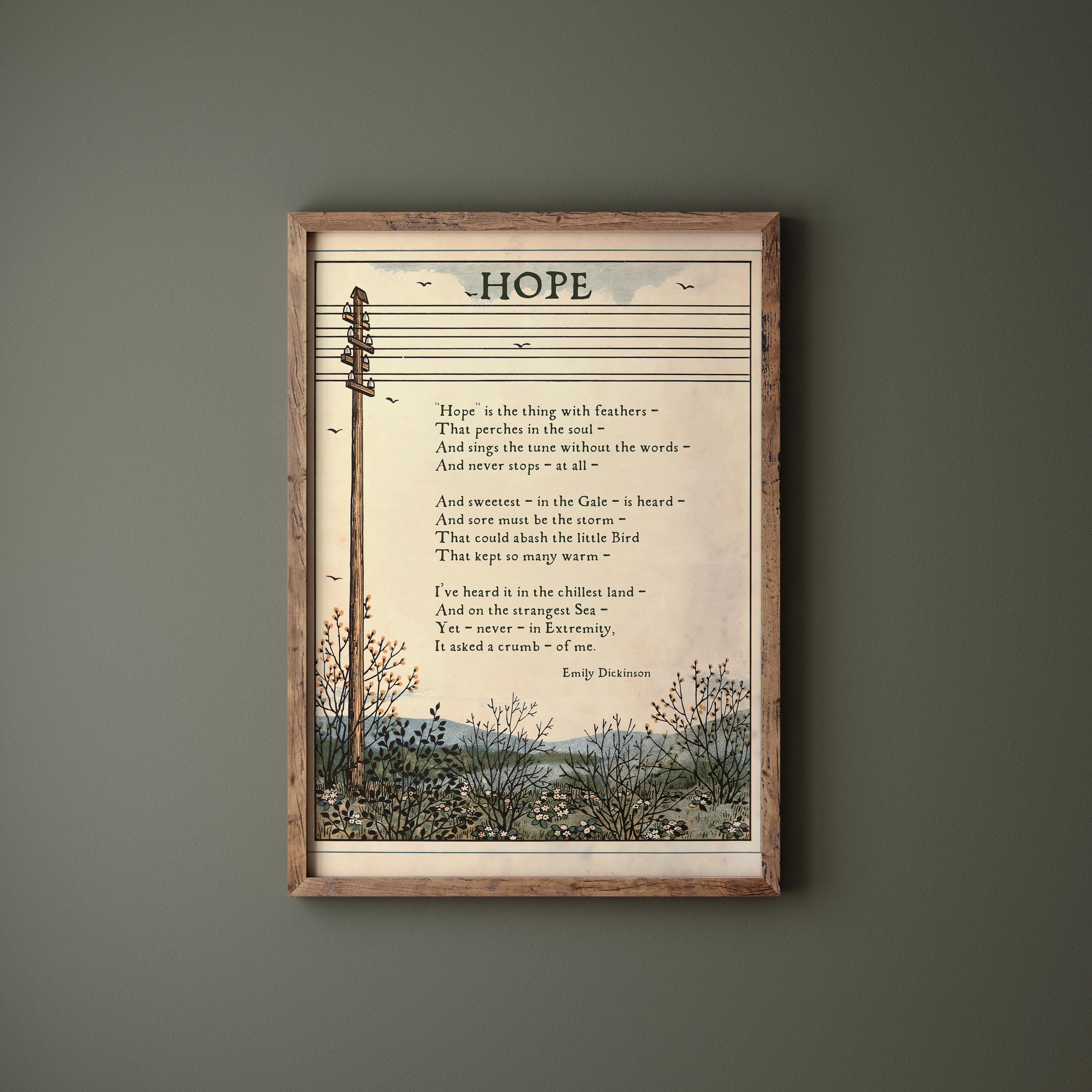 Hope Poem | Literary Wall Art | Inspirational Poetry Poster | Rustic Home Decor Gift