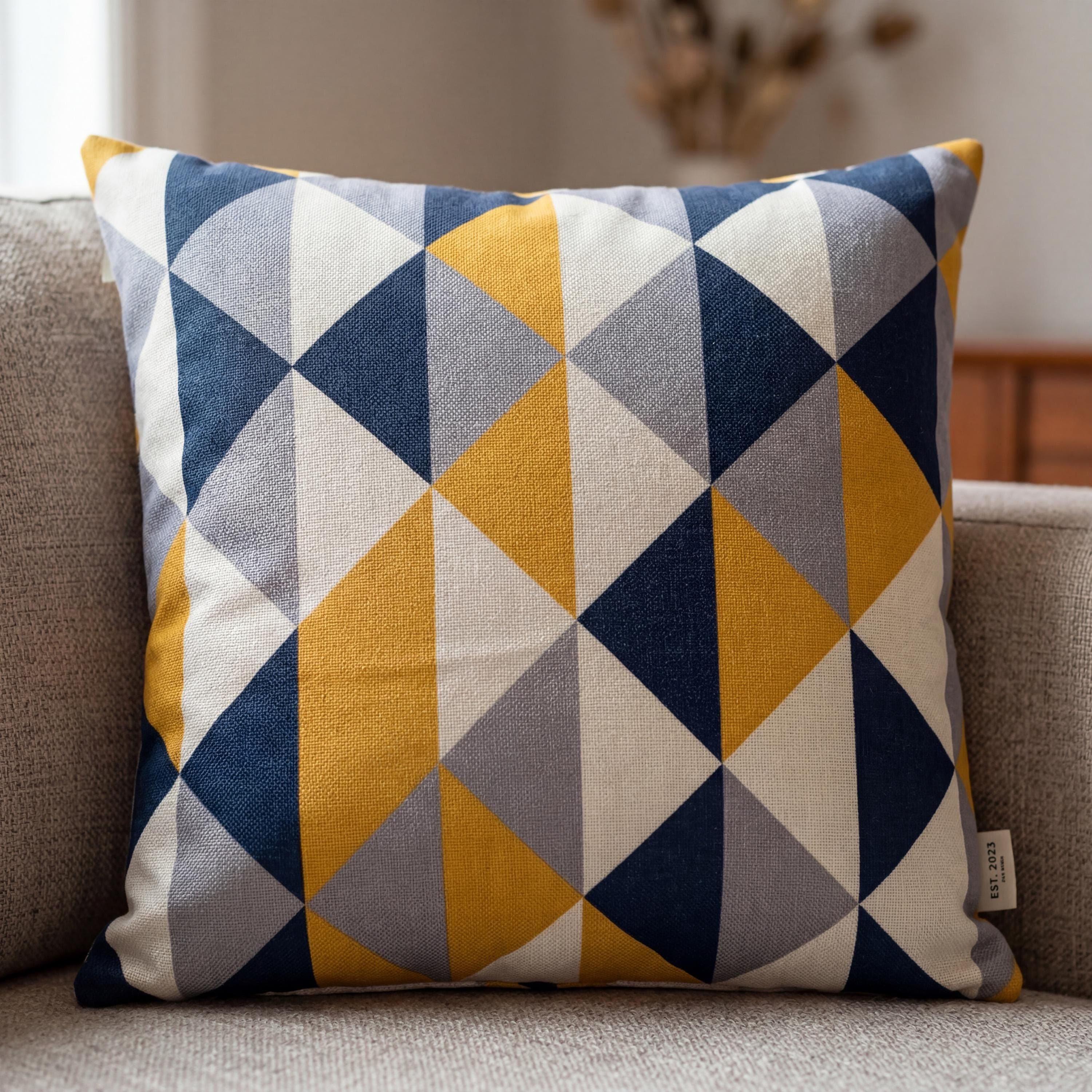 Modern Geometric Cushion Cover Only | Scandinavian Mustard Blue Grey Pillow Cover | Minimalist Throw Cushion Cover - image 3