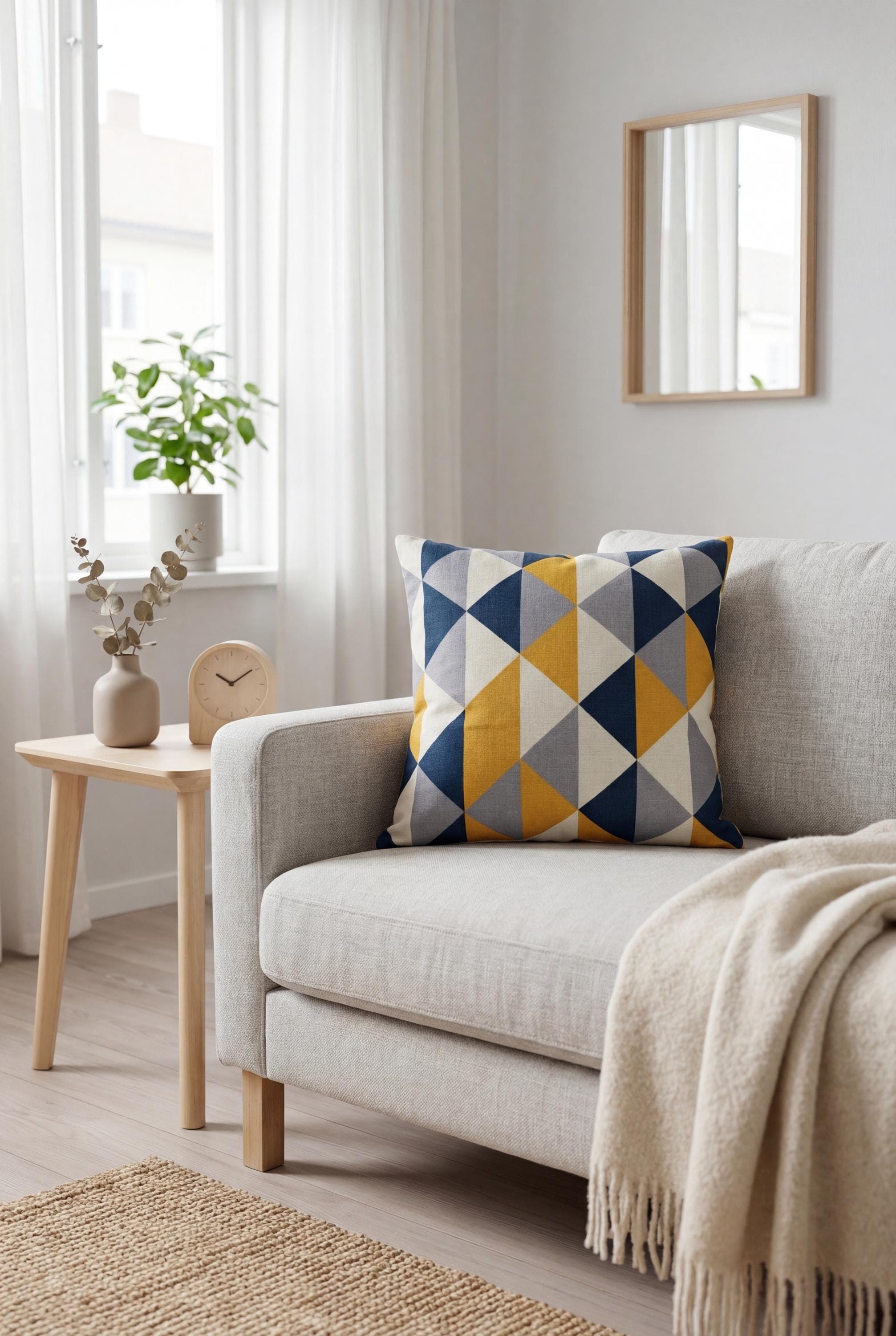 Modern Geometric Cushion Cover Only | Scandinavian Mustard Blue Grey Pillow Cover | Minimalist Throw Cushion Cover - image 5