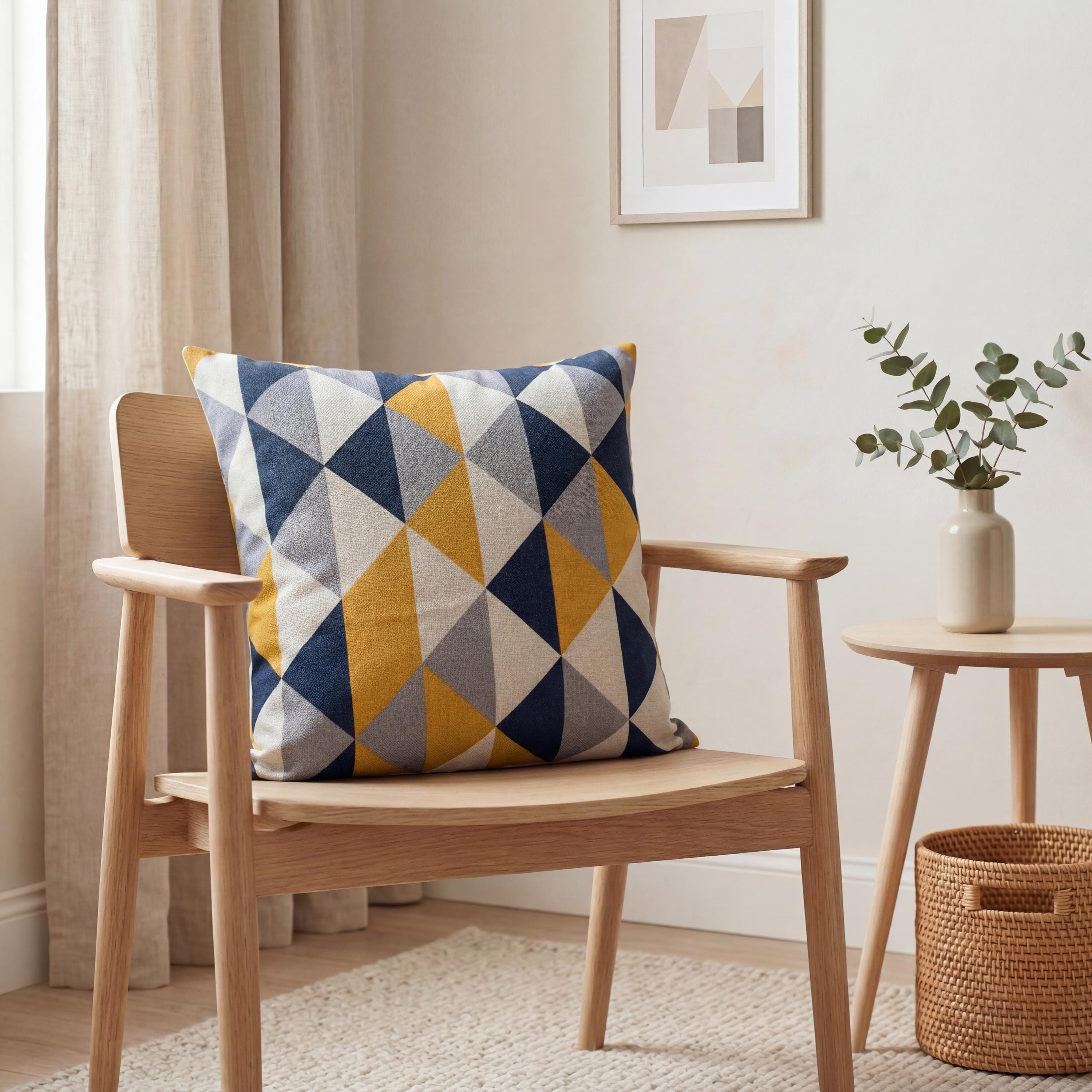 Modern Geometric Cushion Cover Only | Scandinavian Mustard Blue Grey Pillow Cover | Minimalist Throw Cushion Cover