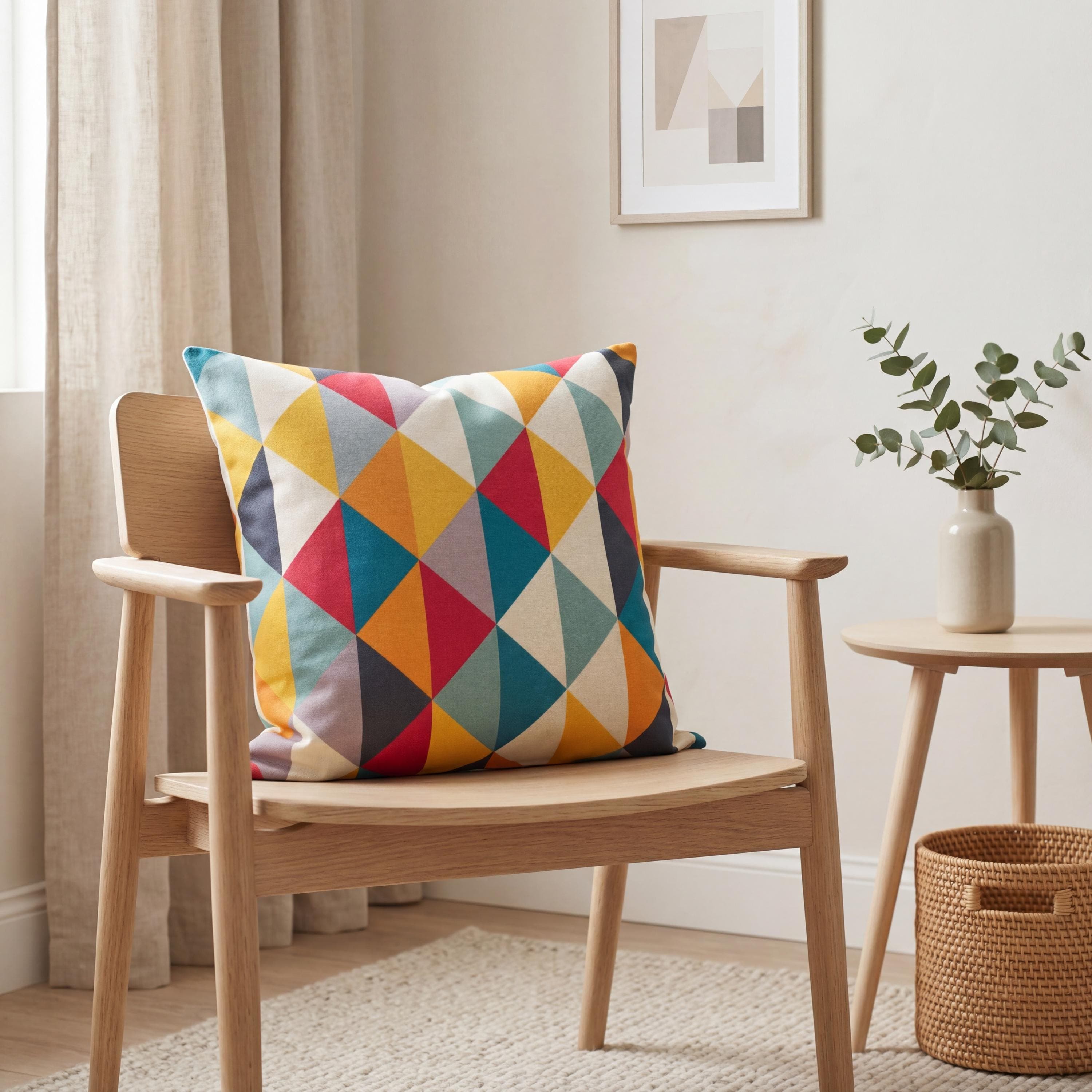 Geometric Cushion Cover Only, Colourful Scandinavian Pillow Cover, Modern Abstract Throw Cushion Cover, Sofa Accent Decor
