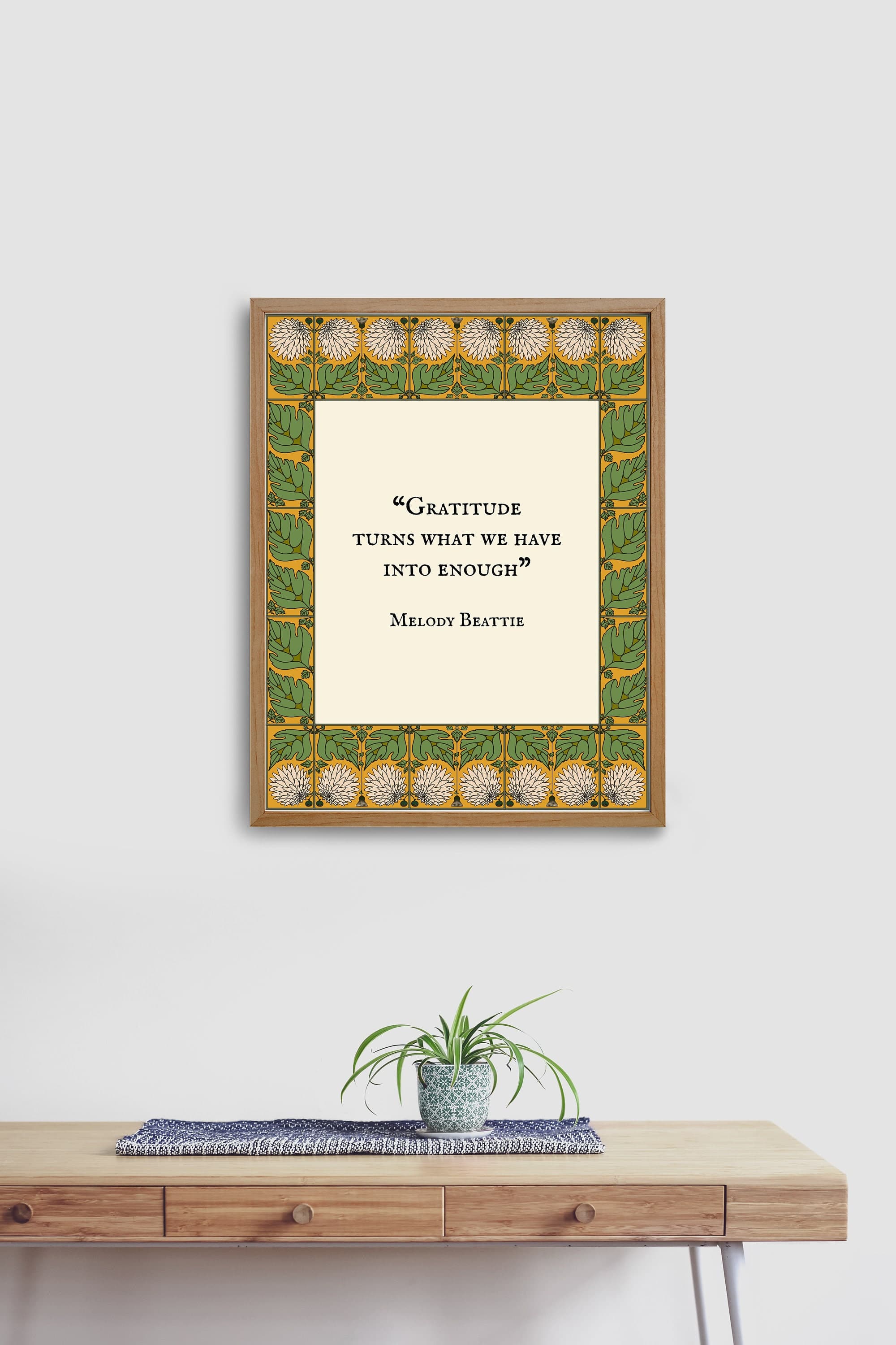 Gratitude Quote Art Print: Mustard Yellow Green Floral Border - image 3