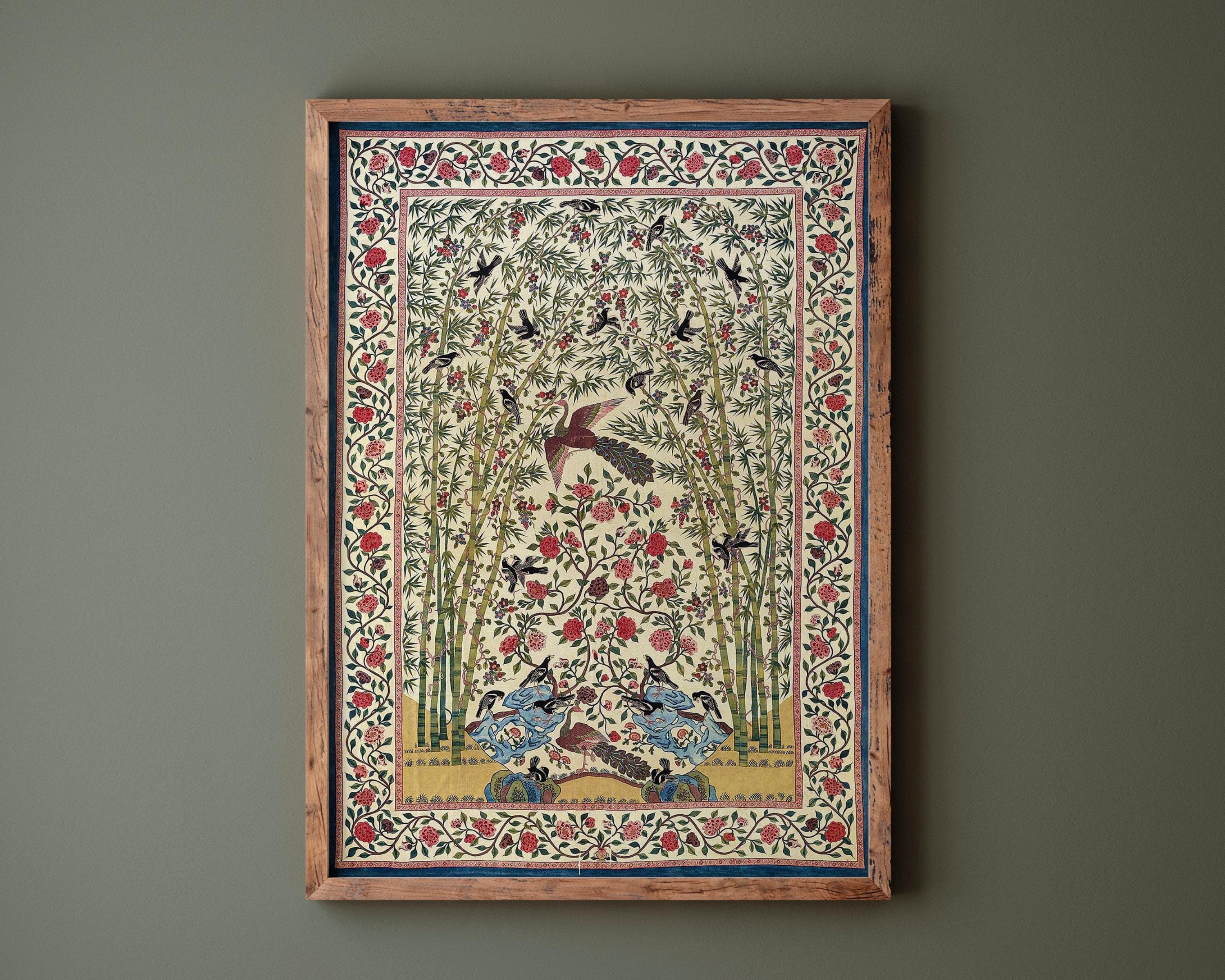 Mughal Textile Art Print: Indian Palempore Floral Decor