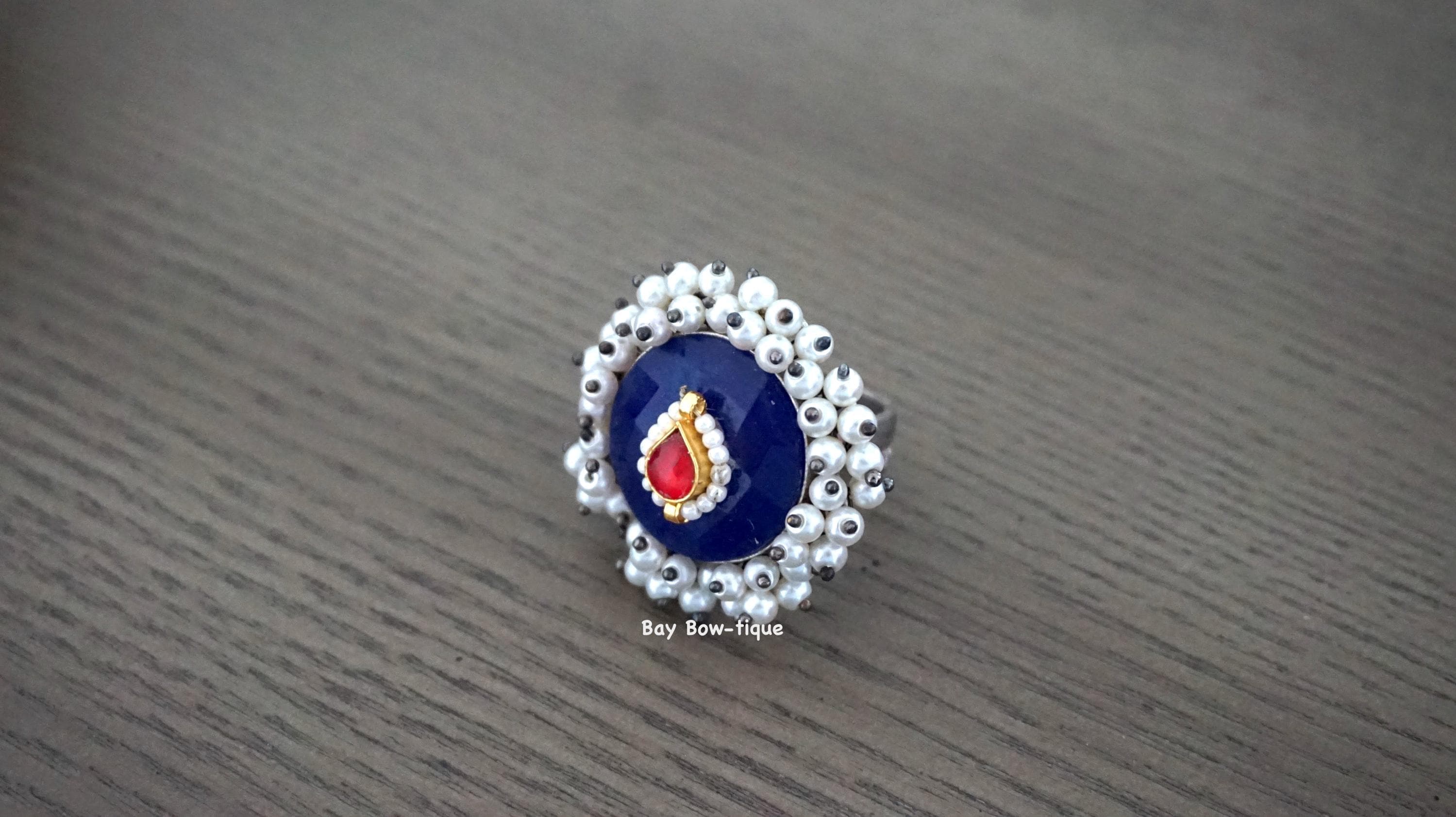 Adjustable finger ring / Indian finger ring / Indian jewelry / Statement ring / Blue finger ring / Clustered Pearl  ring / Pakistani jewelry