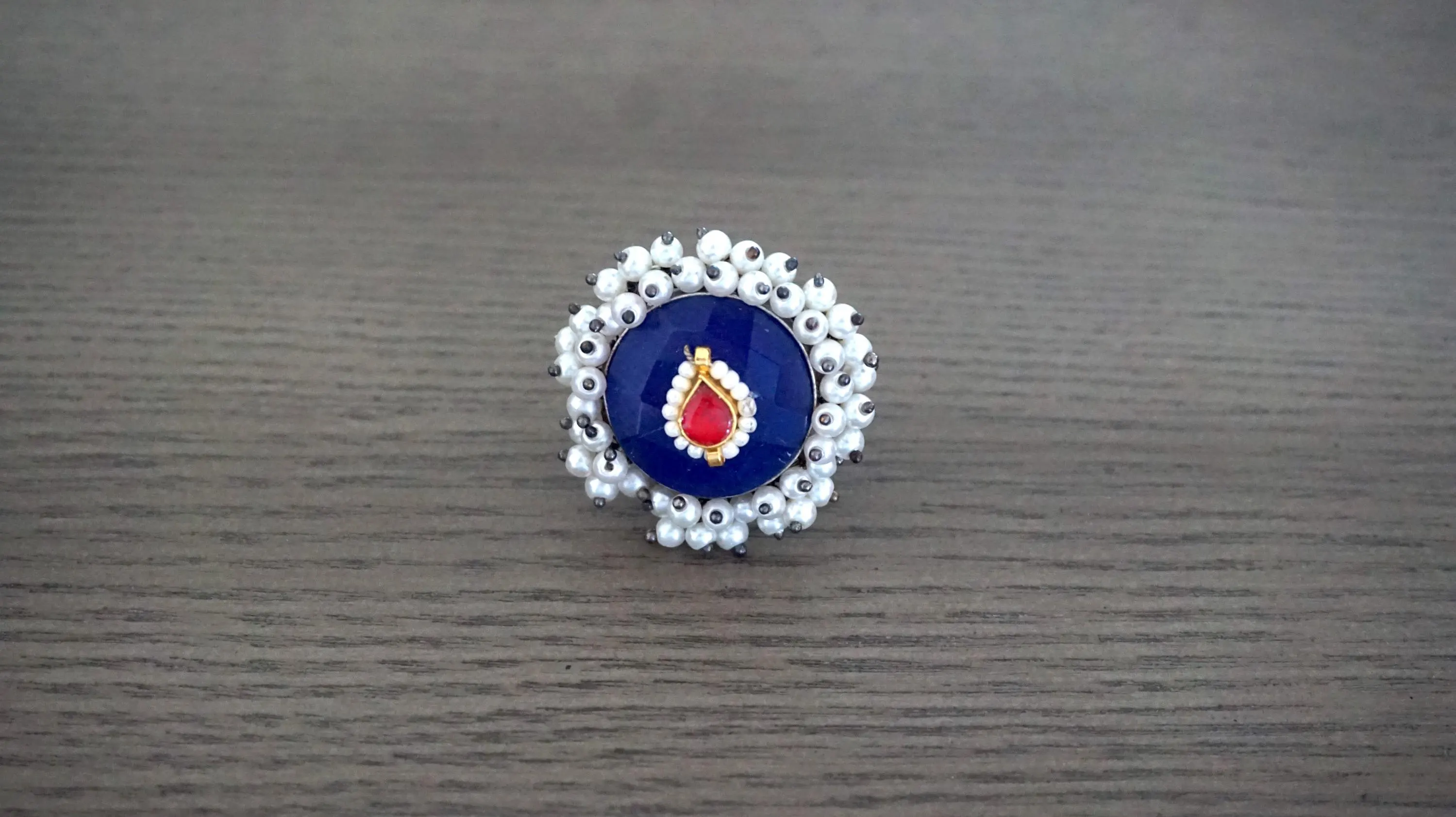 Adjustable finger ring / Indian finger ring / Indian jewelry / Statement ring / Blue finger ring / Clustered Pearl  ring / Pakistani jewelry - image 3
