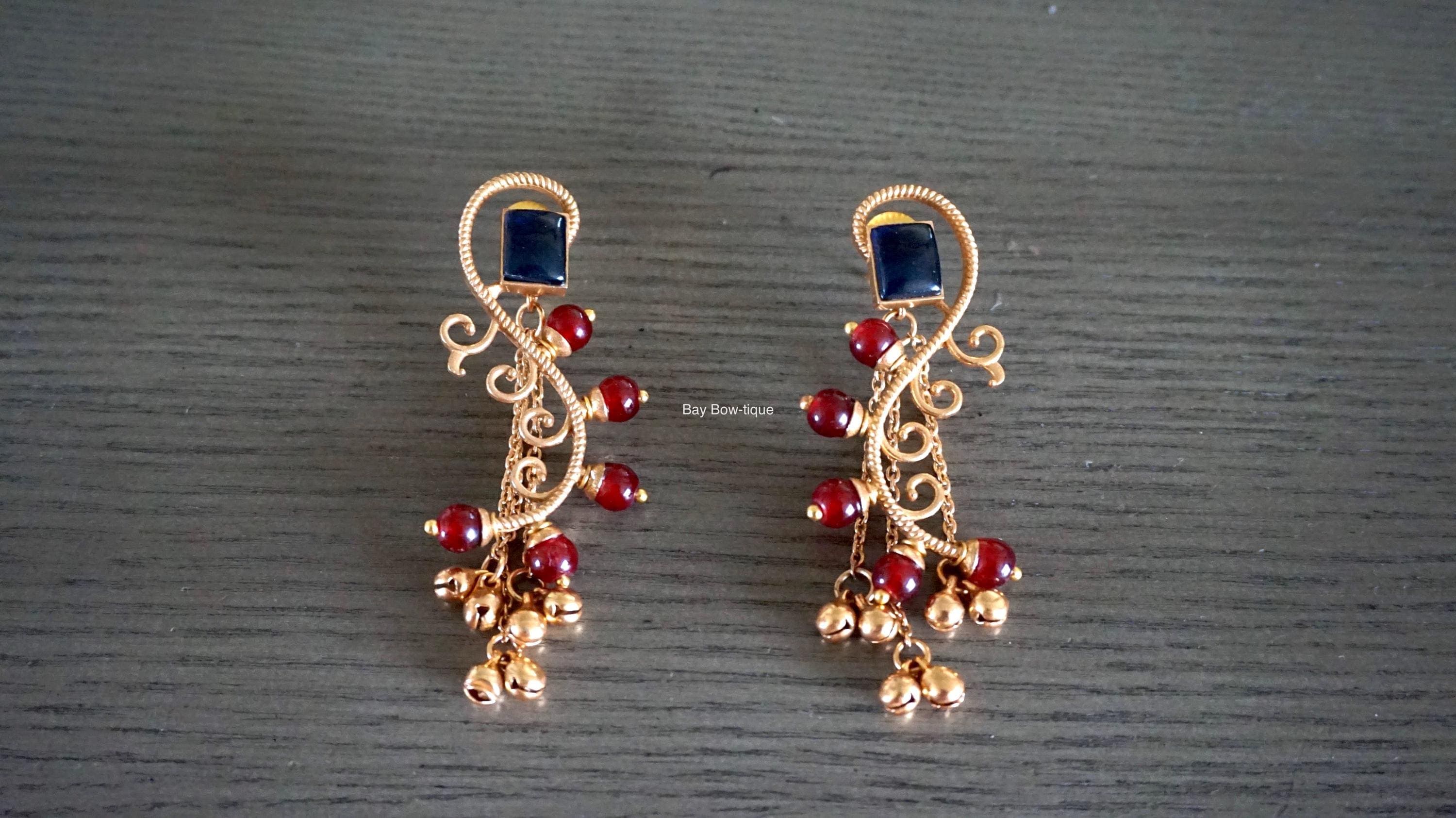 Red earrings, gold plated earrings, Multicolor earrings, Indian jewelry, Multicolor Dangle Earrings