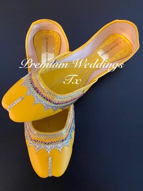 Gold Zari Embroidered Leather Jutti: US Size 10 Punjabi Shoes - image 4