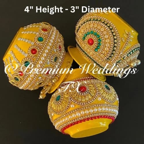 Yellow Kalash: Beaded Indian Wedding Puja Accessory (4"x3")
