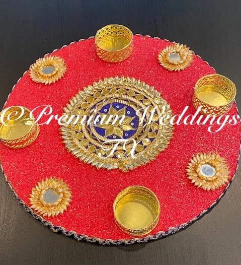 Handmade Glitter Mehndi Thaal Plate: Indian Wedding Decor - 1Ct - image 5