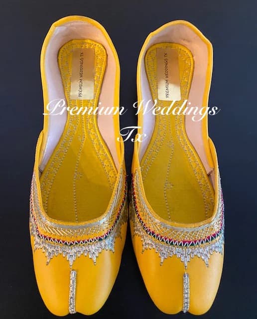 Gold Zari Embroidered Leather Jutti: US Size 10 Punjabi Shoes