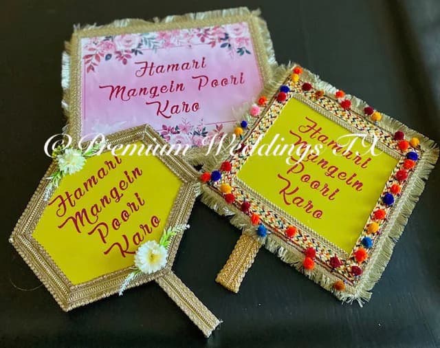 Handmade Desi Wedding Banners: Bride & Groom Family Props