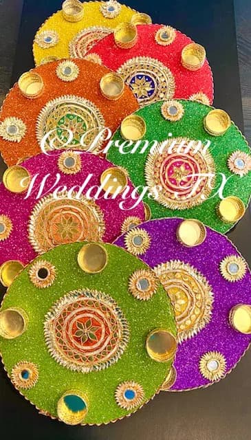 Handmade Glitter Mehndi Thaal Plate: Indian Wedding Decor - 1Ct