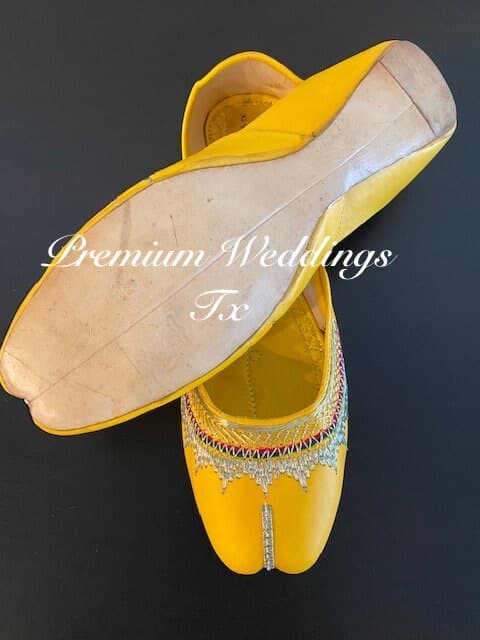 Gold Zari Embroidered Leather Jutti: US Size 10 Punjabi Shoes - image 5