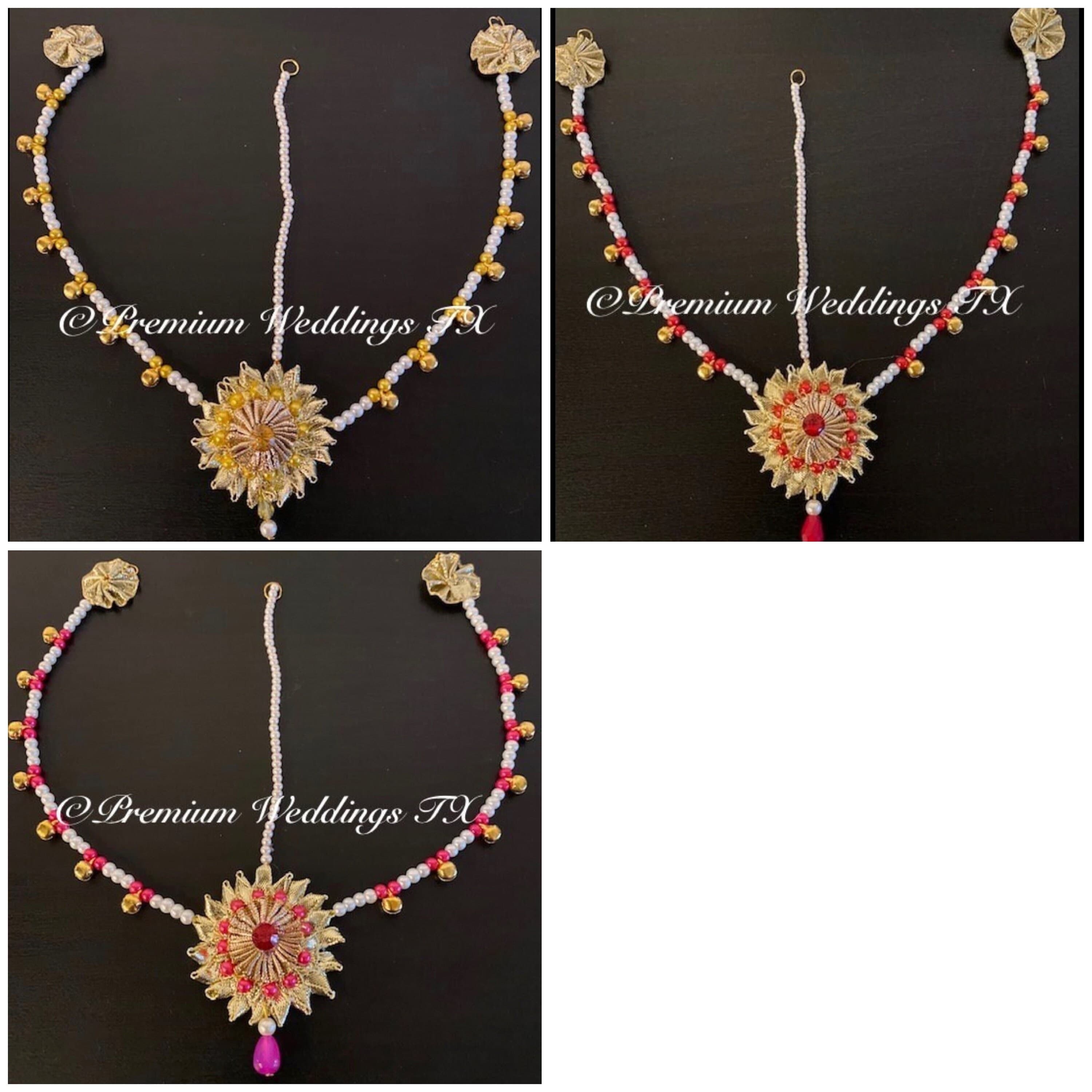 Handmade Gotta Maang Tikka: Bridal Jewelry with Pearls & Ghungroo