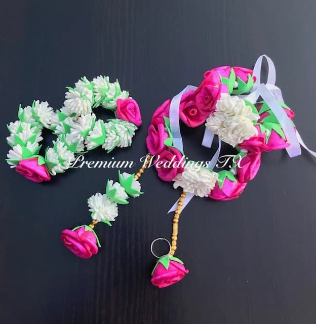 Floral Bridal Jewelry Set: Foam Flower Gajra, Bangles, Earrings, Tikka
