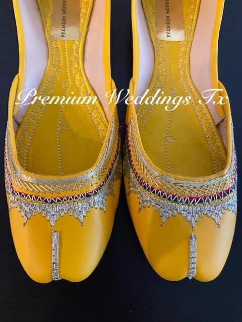 Gold Zari Embroidered Leather Jutti: US Size 10 Punjabi Shoes - image 3
