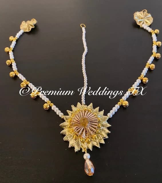 Handmade Gotta Maang Tikka: Bridal Jewelry with Pearls & Ghungroo - image 5