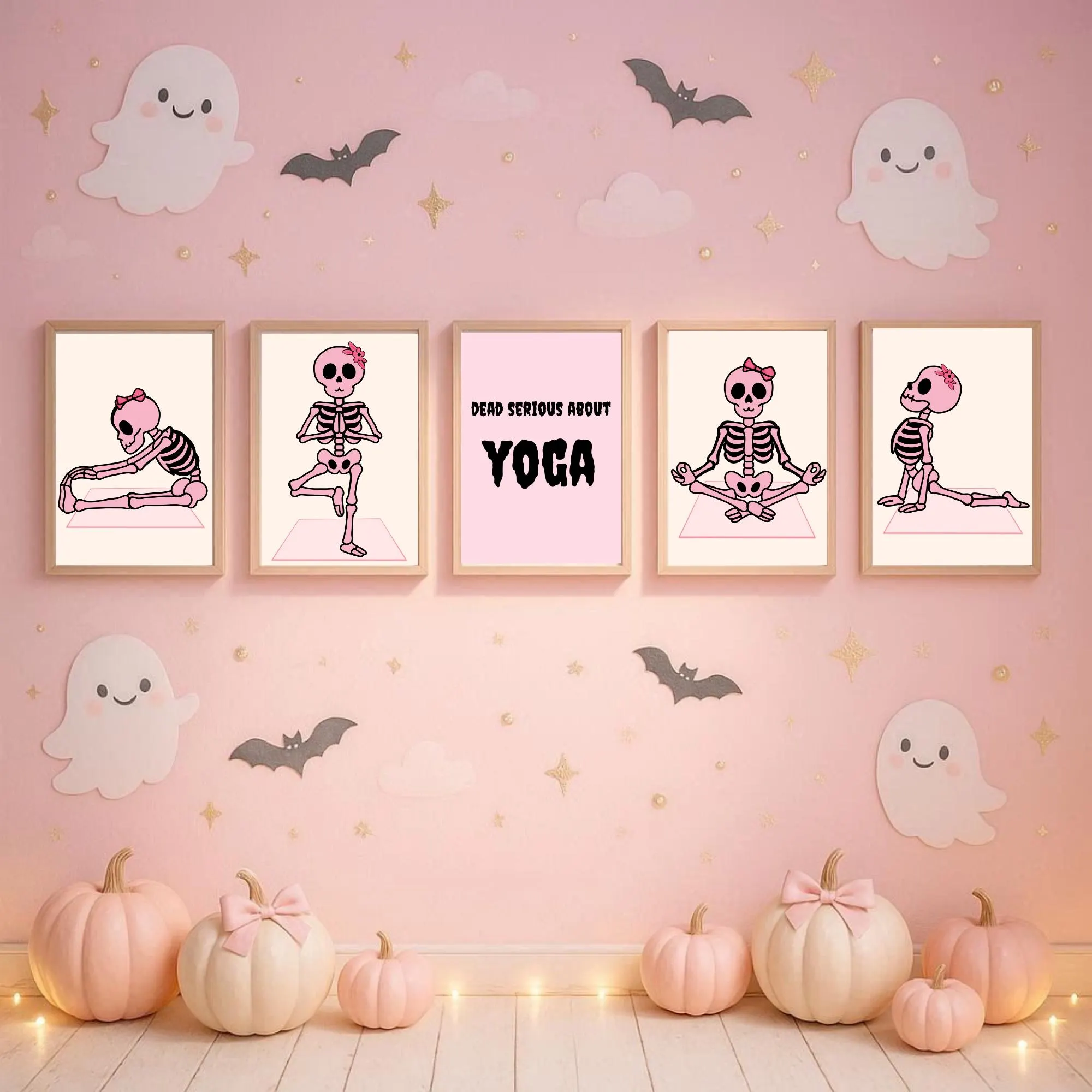 Pink Skeleton Yoga Print Set | Girly Halloween Decor (Digital Download) - image 2