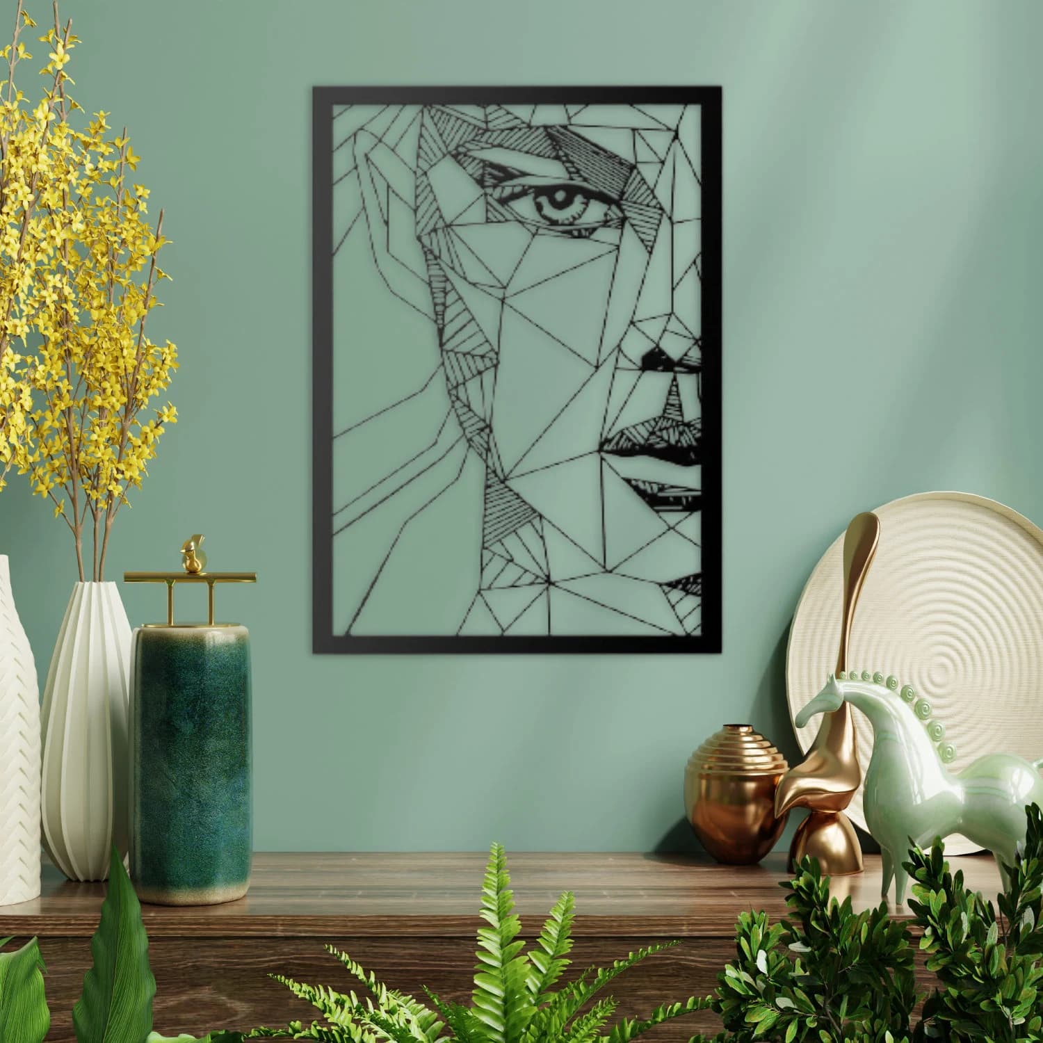 Woman Face Metal Wall Art: Geometric Home Decor (46x70cm) - image 5