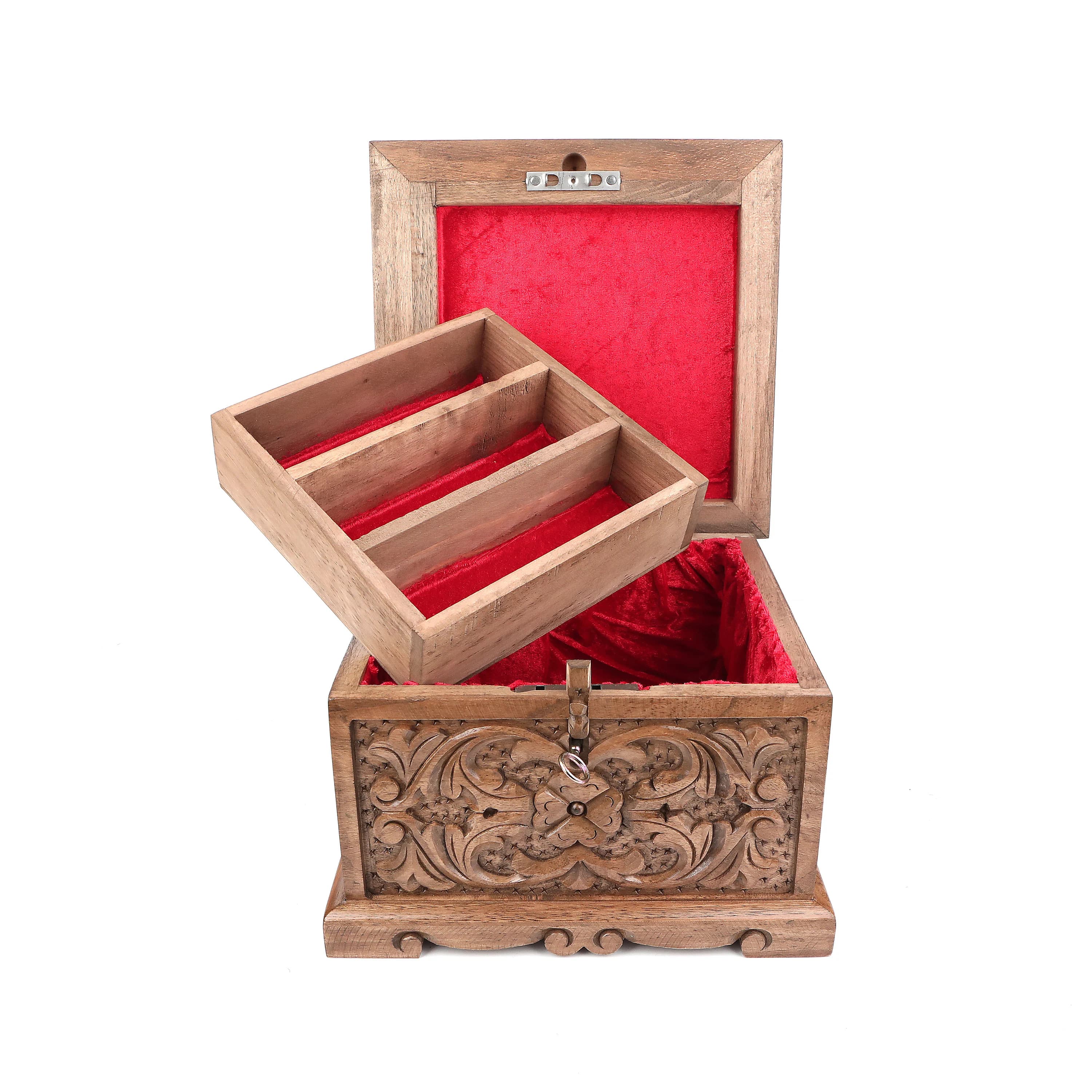 Walnut Puzzle Box with Secret Key: Wooden Jewelry Box