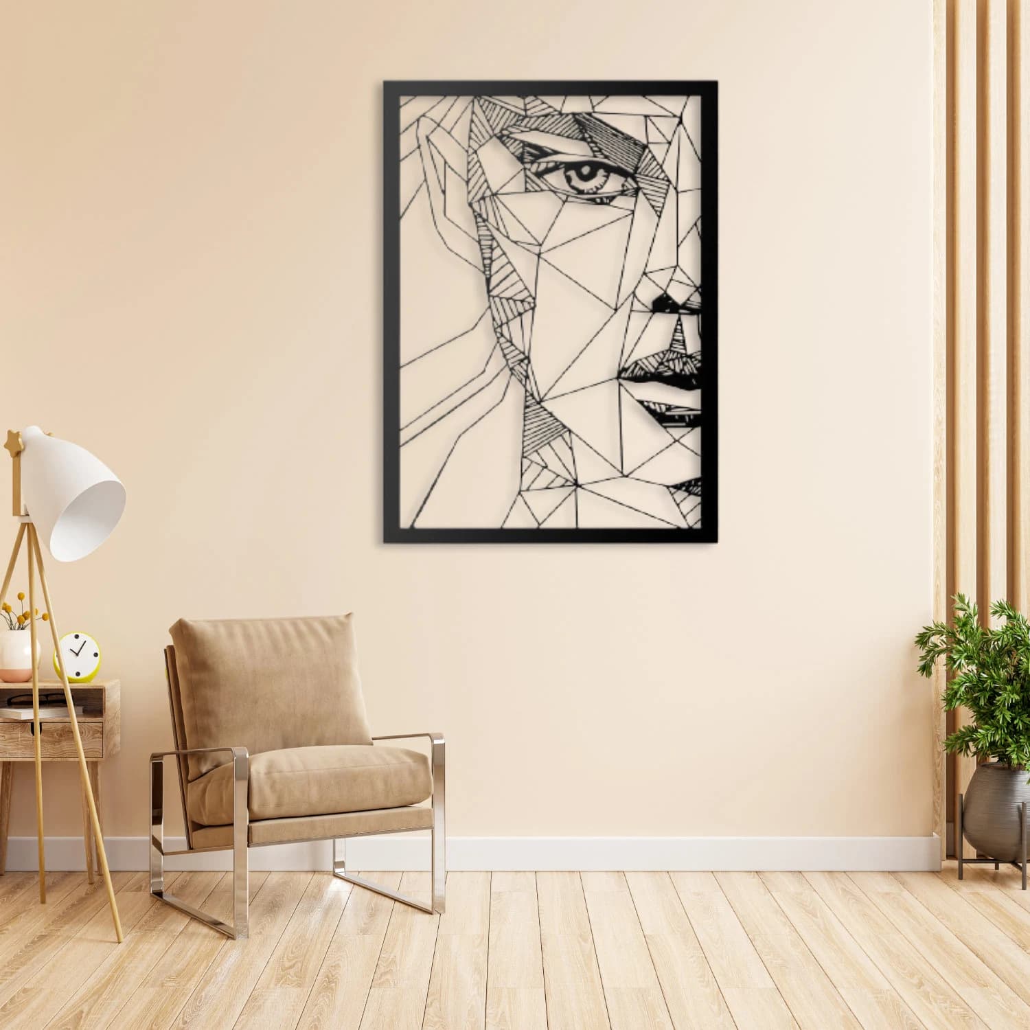 Woman Face Metal Wall Art: Geometric Home Decor (46x70cm) - image 4