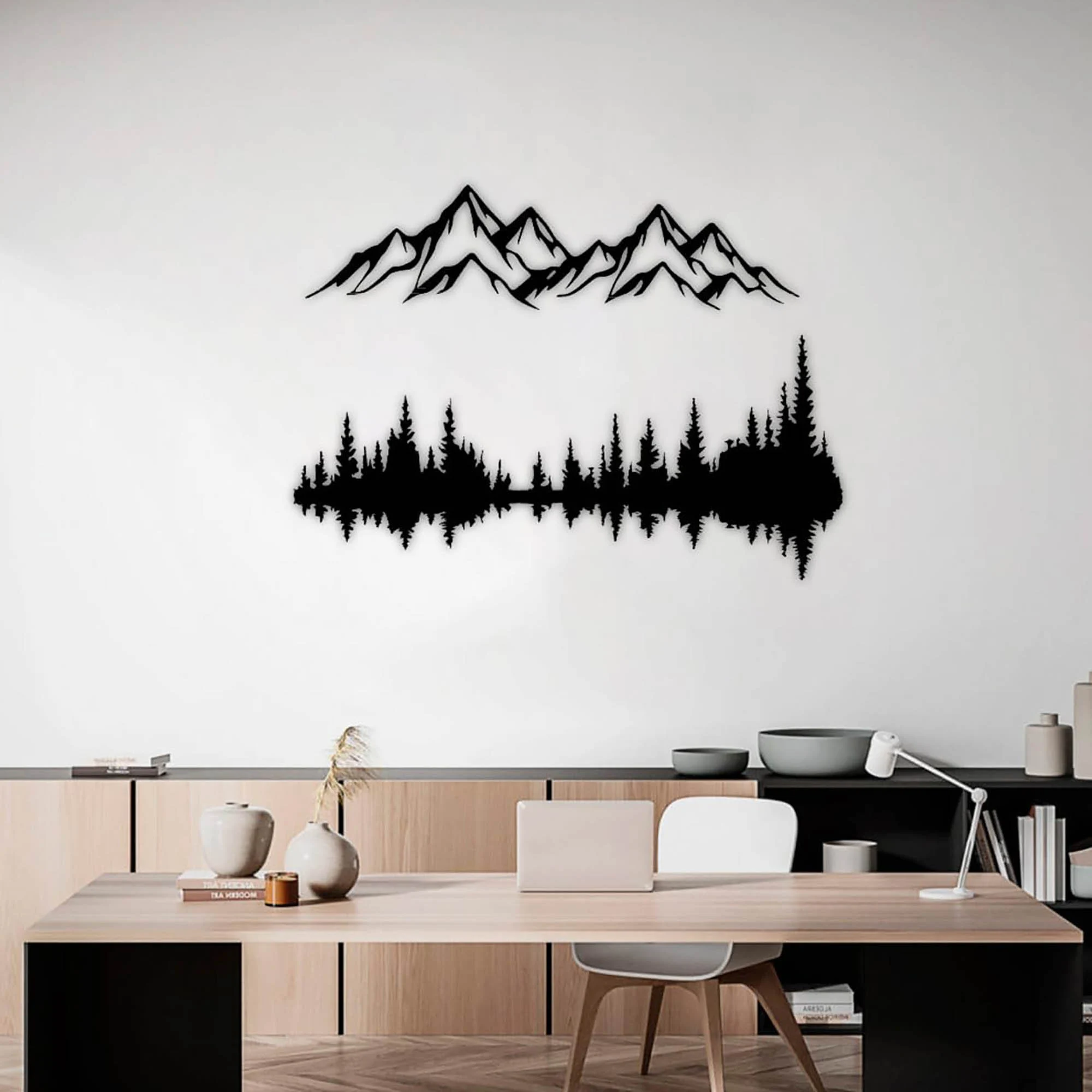 Mountain Silhouette Metal Wall Art: Rustic Forest Decor